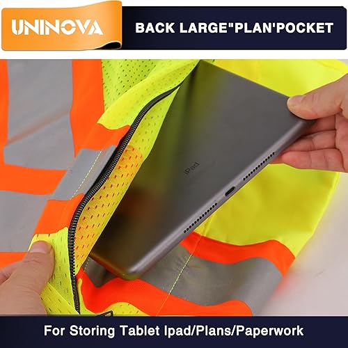 Miniatura 3 de UNINOVA Chaleco de seguridad reflectante para hombres, chaleco de seguridad resistente clase 2, reflectante con bolsillos y cremallera, chaleco de