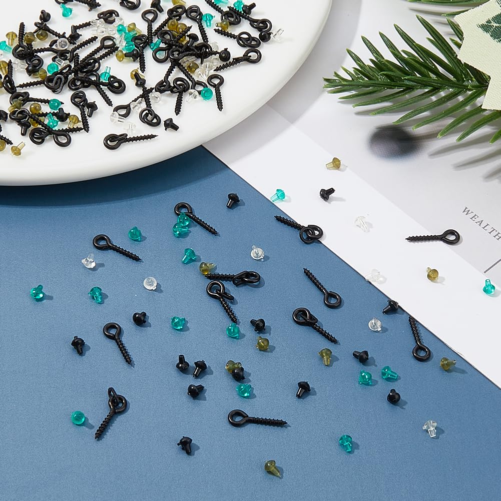SUPERFINDINGS Set di Accessori per La Pesca Tra Cui 120 pezzo 4 colori Perline di Arresto Dell'Esca per La Pesca In Plastica 60 pezzi 3 stili Vite Perno con Occhiello Peg Bails