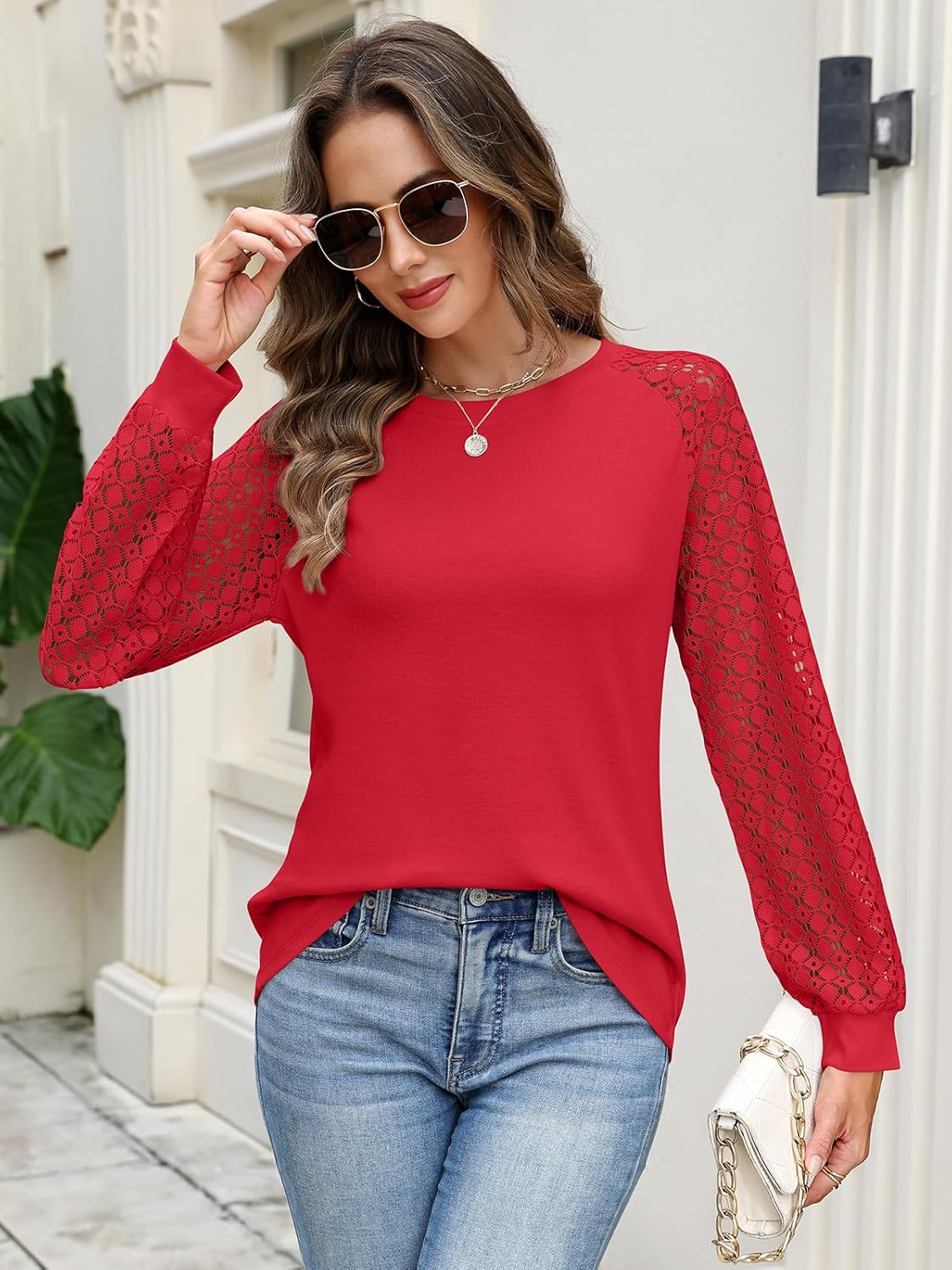 Minetom Womens Lace Tops Long Sleeve Shirts Casual Dressy Blouses Trendy Fall Fashion Outfits Clothes - Image 5