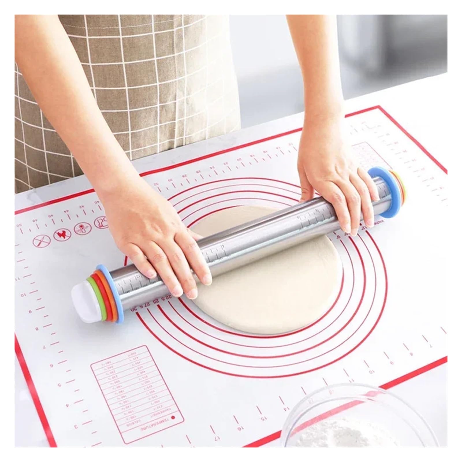 Verstellbarer Nudelholz, abnehmbarer kreisförmiger Teigpolsterroller, Edelstahl, Silikon, Kneten(Greymat rolling pin)