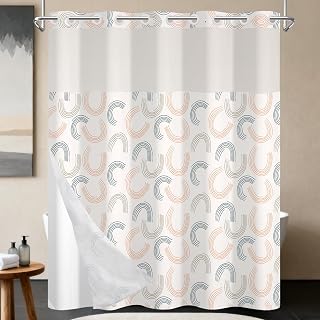 No Hook Shower Curtain with Snap in Fabric Liner Set