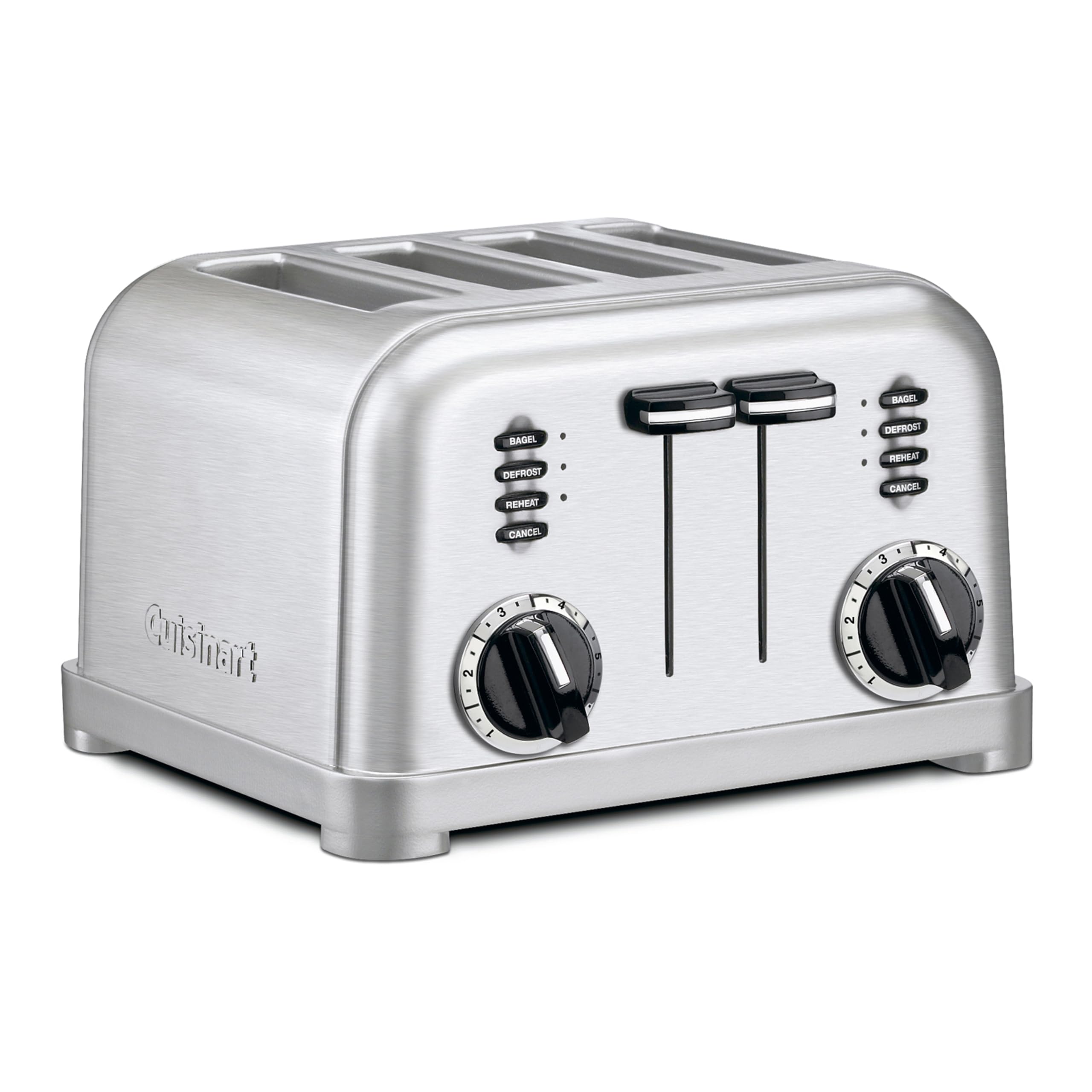 Cuisinart 4 Slice Toaster, Compact Stainless Steel Toaster with Extra-Wide Slots for Toasting Bread, French Toast, Bagels and Pastries, Defrost & Reheat Functions, CPT-180P1, Brushed Stainless