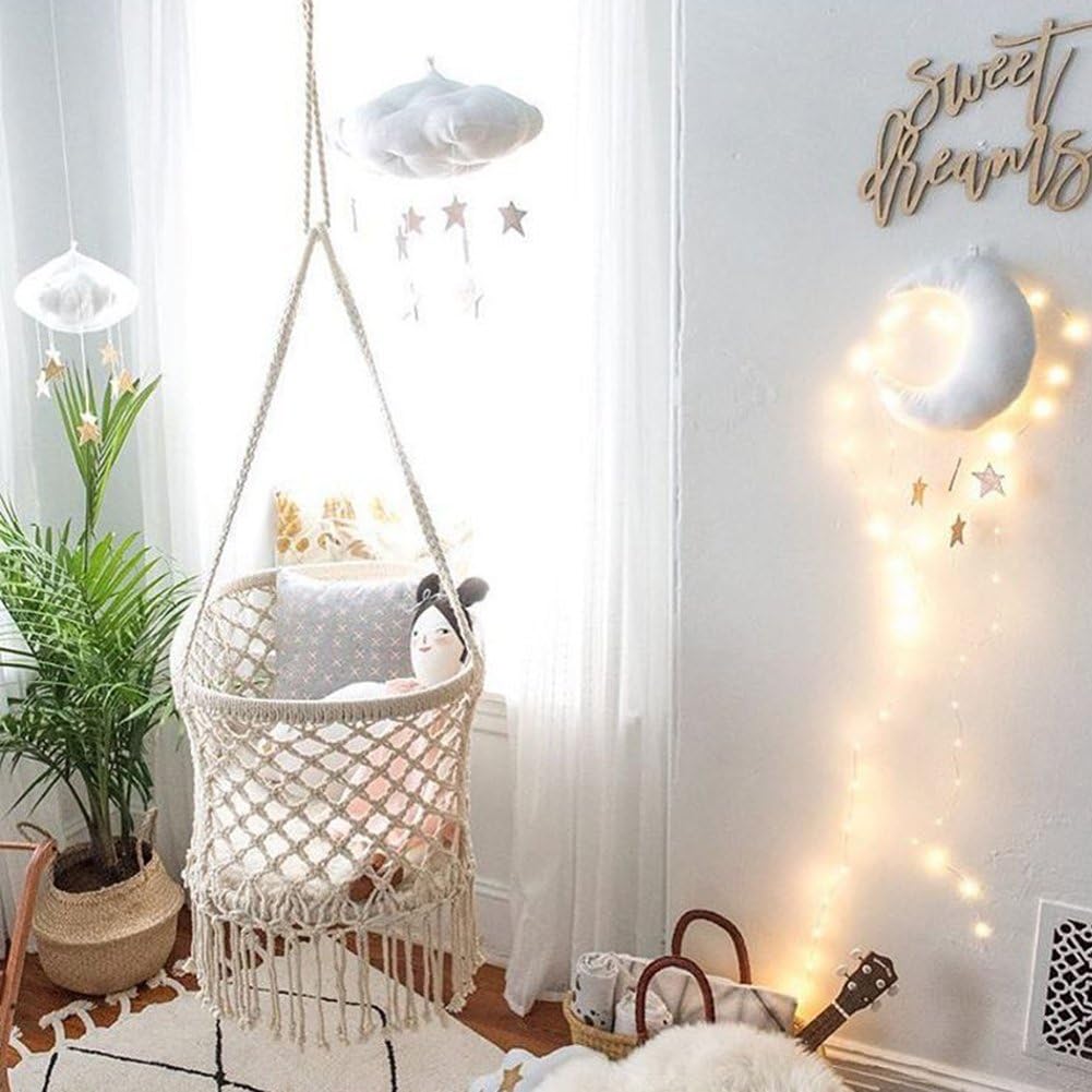 Gemini_mall Baby Ceiling Mobile Hanging Cloud Decorations Moon and Stars Garland for Nursery Room Baby Shower White + Silver