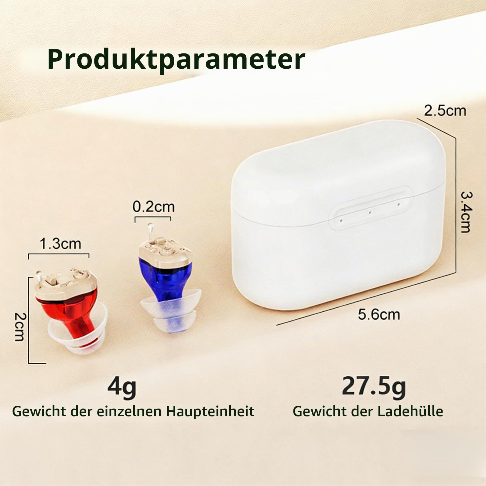 Wiederaufladbares Soundgerät für Senioren & Erwachsene, Unsichtbares Soundgerät mit 7 unterschiedlich großen Silikon-Ohrstöpseln, In-Ear Invisible Design, Sound Excellence, Comfort Fit (Rot & Blau)