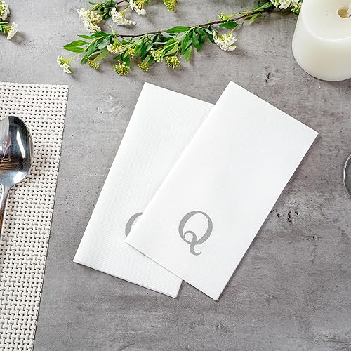Miniatura 27 de Luxenap - Toallas de invitados de 15.8 x 7.9 pulgadas, 50 toallas de mano con letras plateadas, letra "P", fuente Sans Serif, servilletas de papel