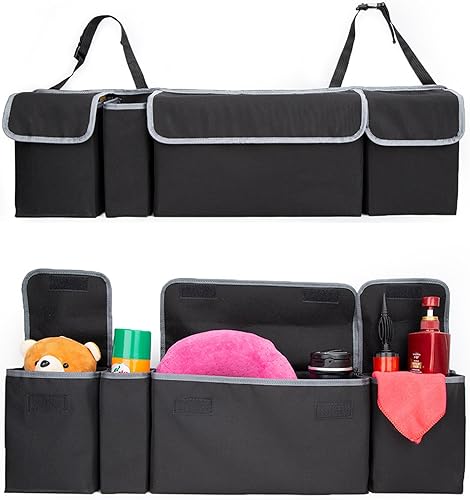 Miniatura 7 de Bolsa de almacenamiento multifuncional para vehículos con 4 bolsillos para maletero para asiento trasero de coche, vehículo de gestión de carga para