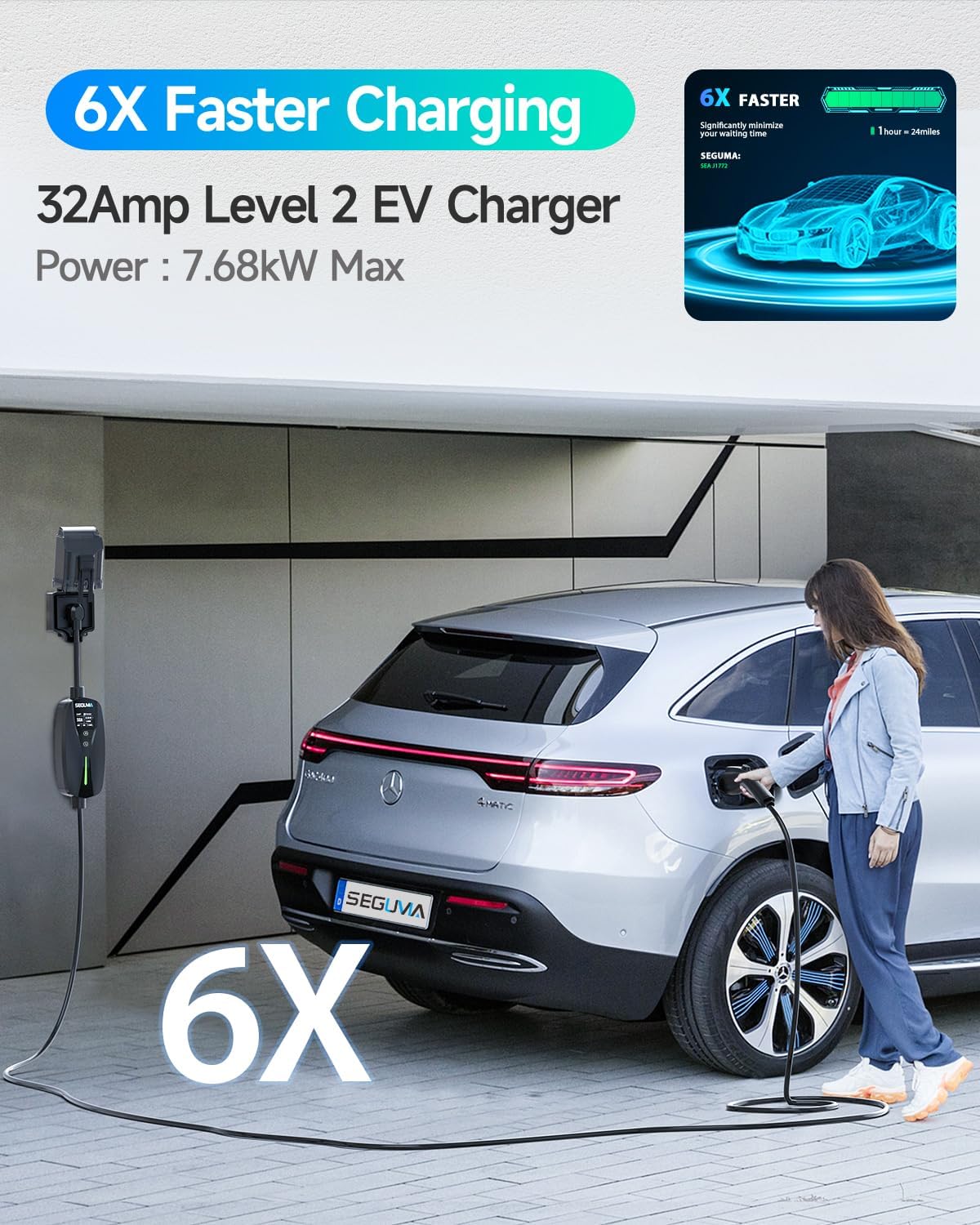 SEGUMA 32A Level 2 EV Charger, J1772 Charger with NEMA 14-50 Plug image 2