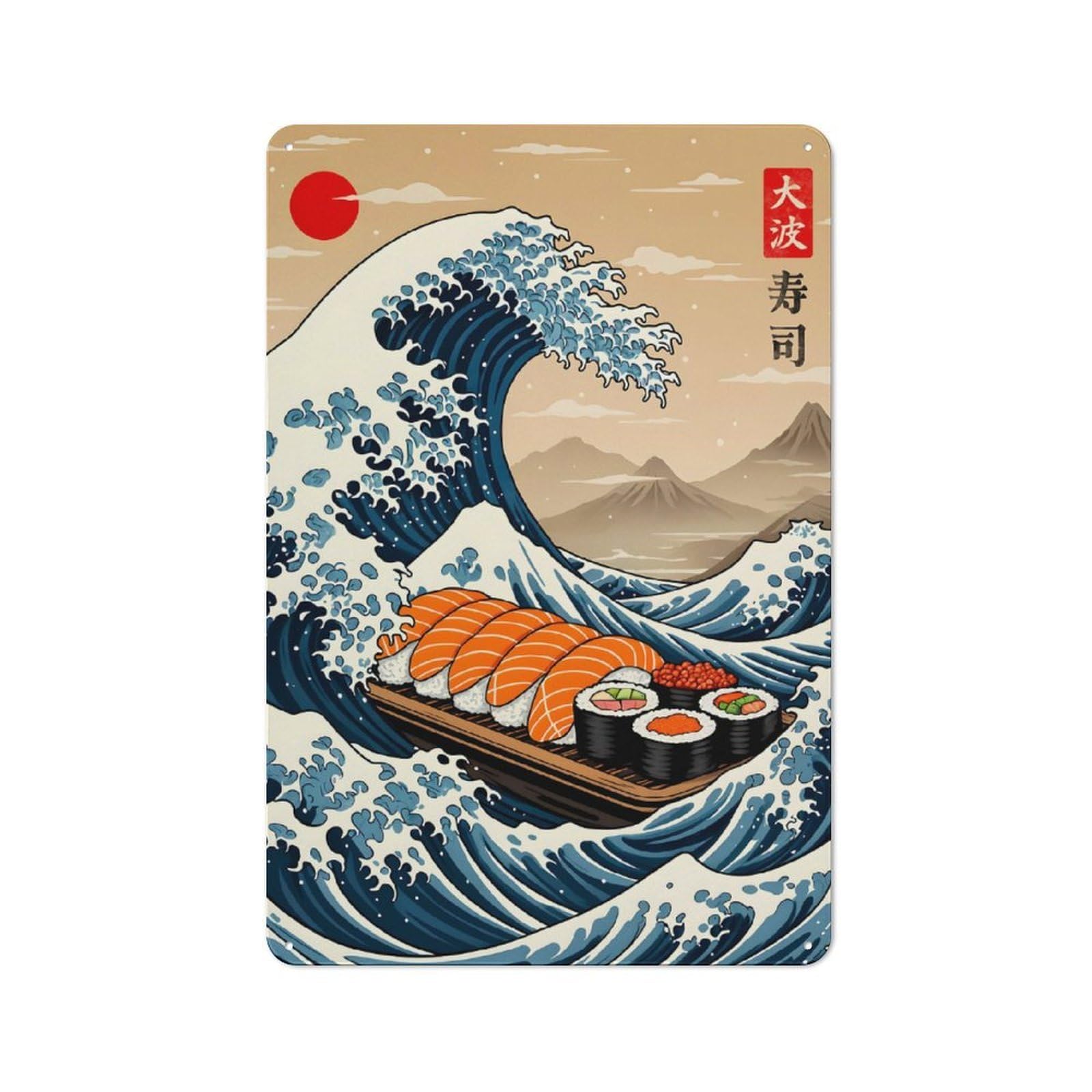 Junmoney Sushi Great Wave Clean Industrial Decorative Metal Plaque 30X20cm, Loft Wall Plaque For Modern Home, Workshop, Office Or Cafe