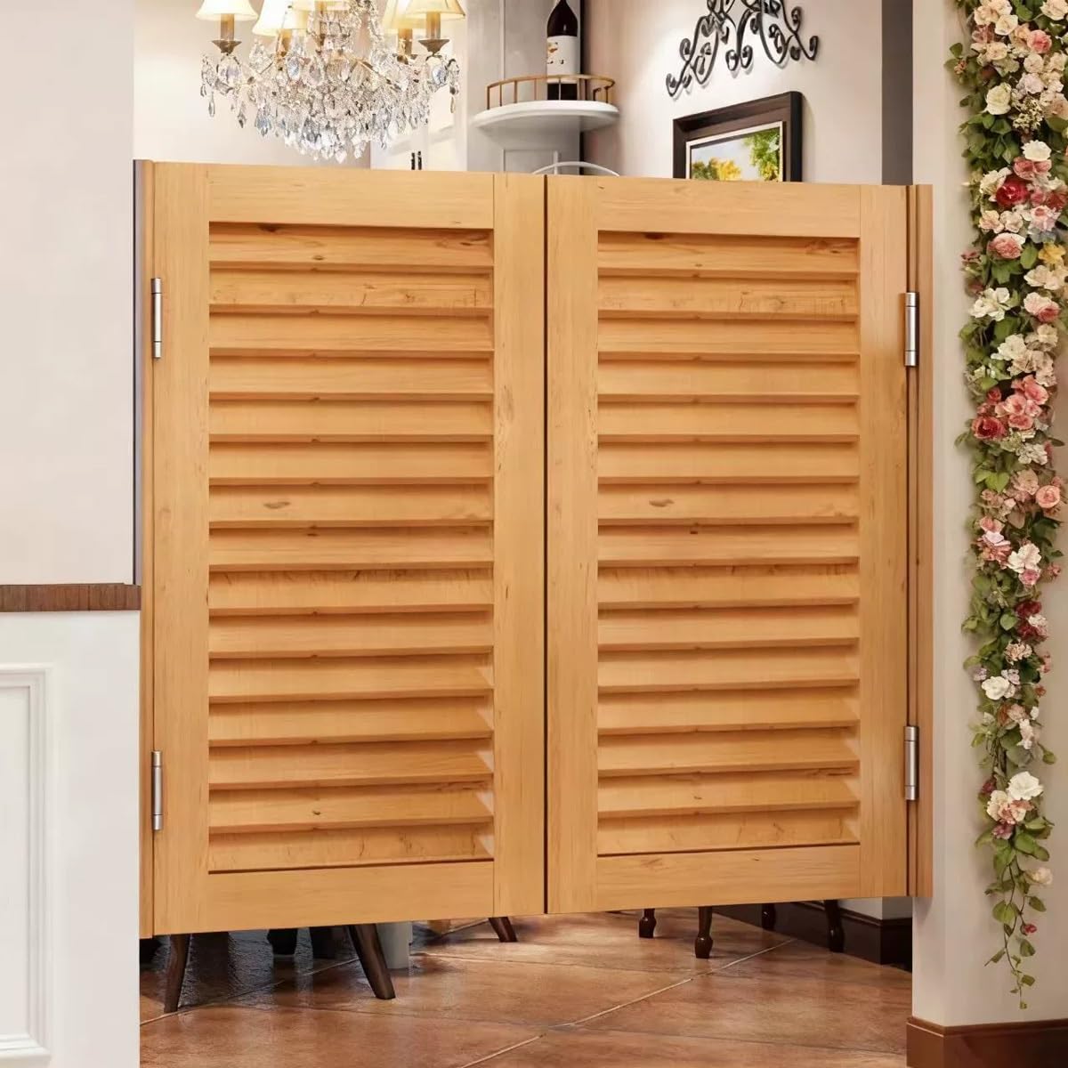 Puerta Batiente 2 Hojas Puertas de Media Cintura de Madera Cierre Automático, Puerta Abatible de Café W70-150cm Personalizable