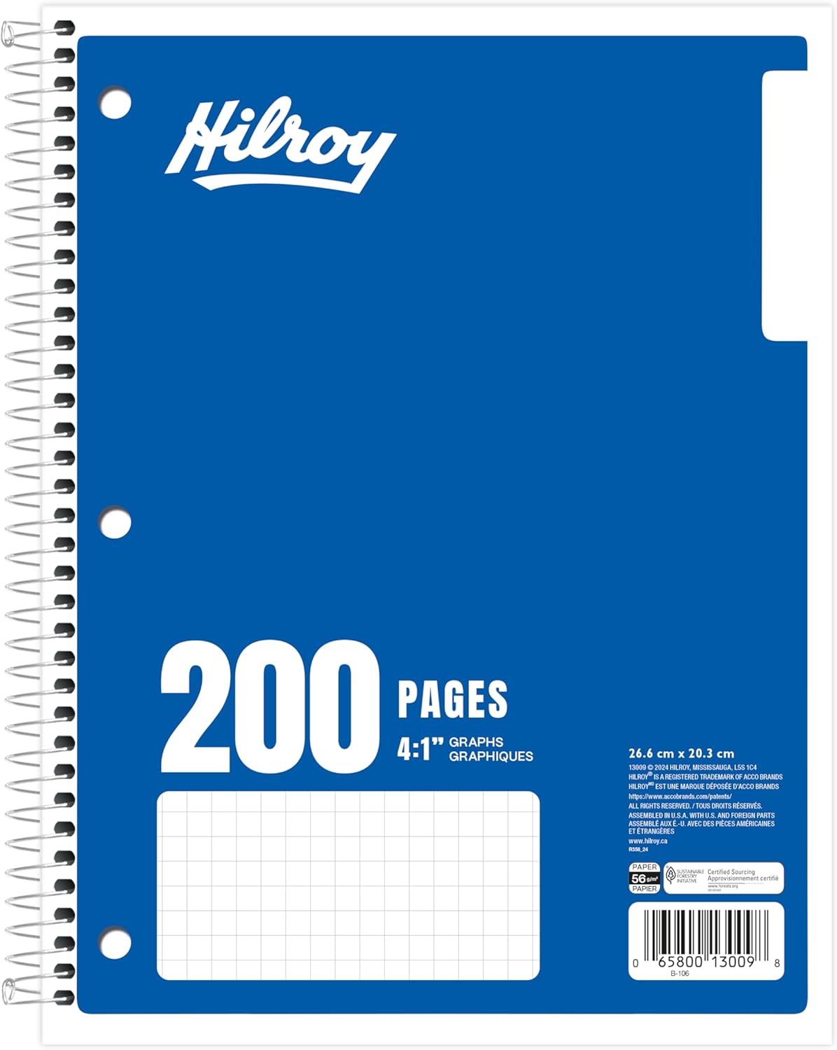 Hilroy 1-Subject Coil Notebook, 8" x 10.5", Quad Ruled, 200 Pages/100 Sheets, 1 Notebook, Colour May Vary (13009) - Image 5