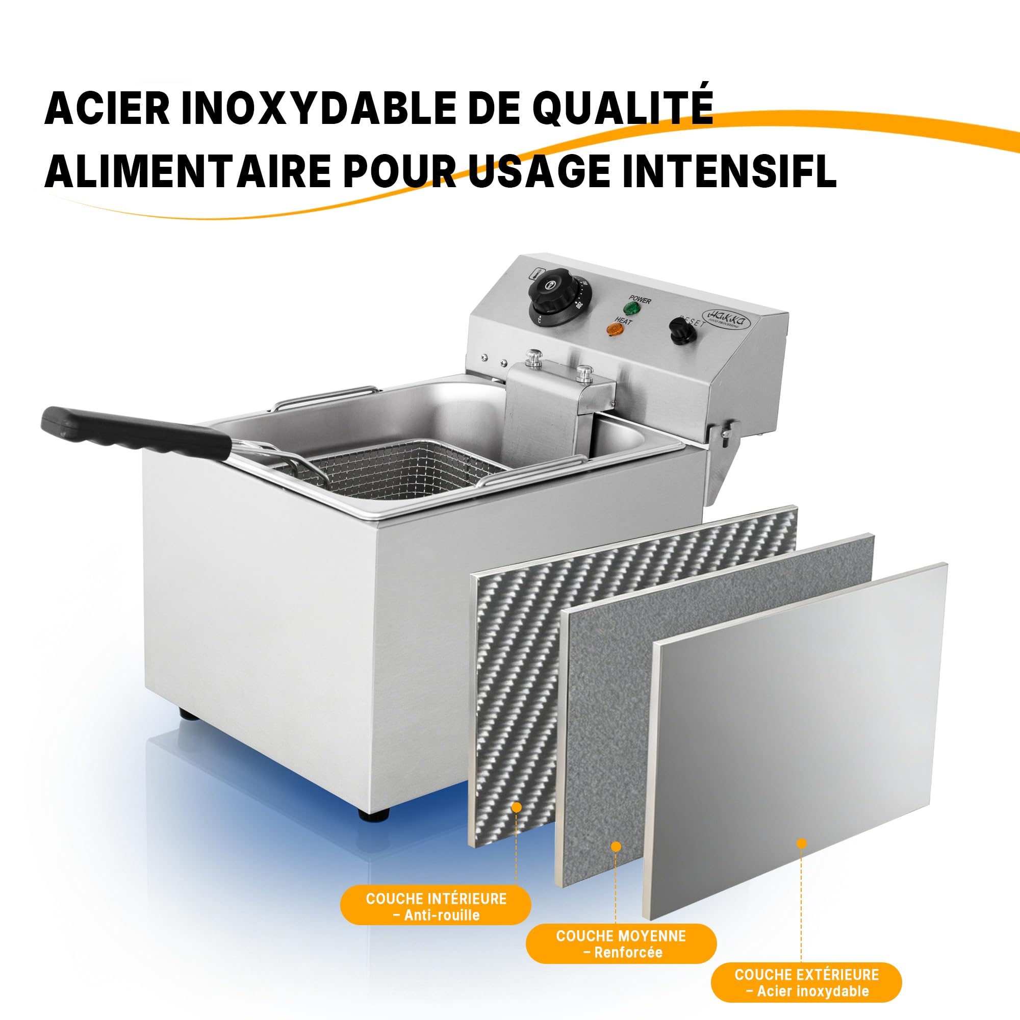 Hakka 13L Friteuse Électrique Professionnelle – 3000W, Acier Inoxydable, Grande Capacité, avec Panier – 220V pour Restaurants & Snacks