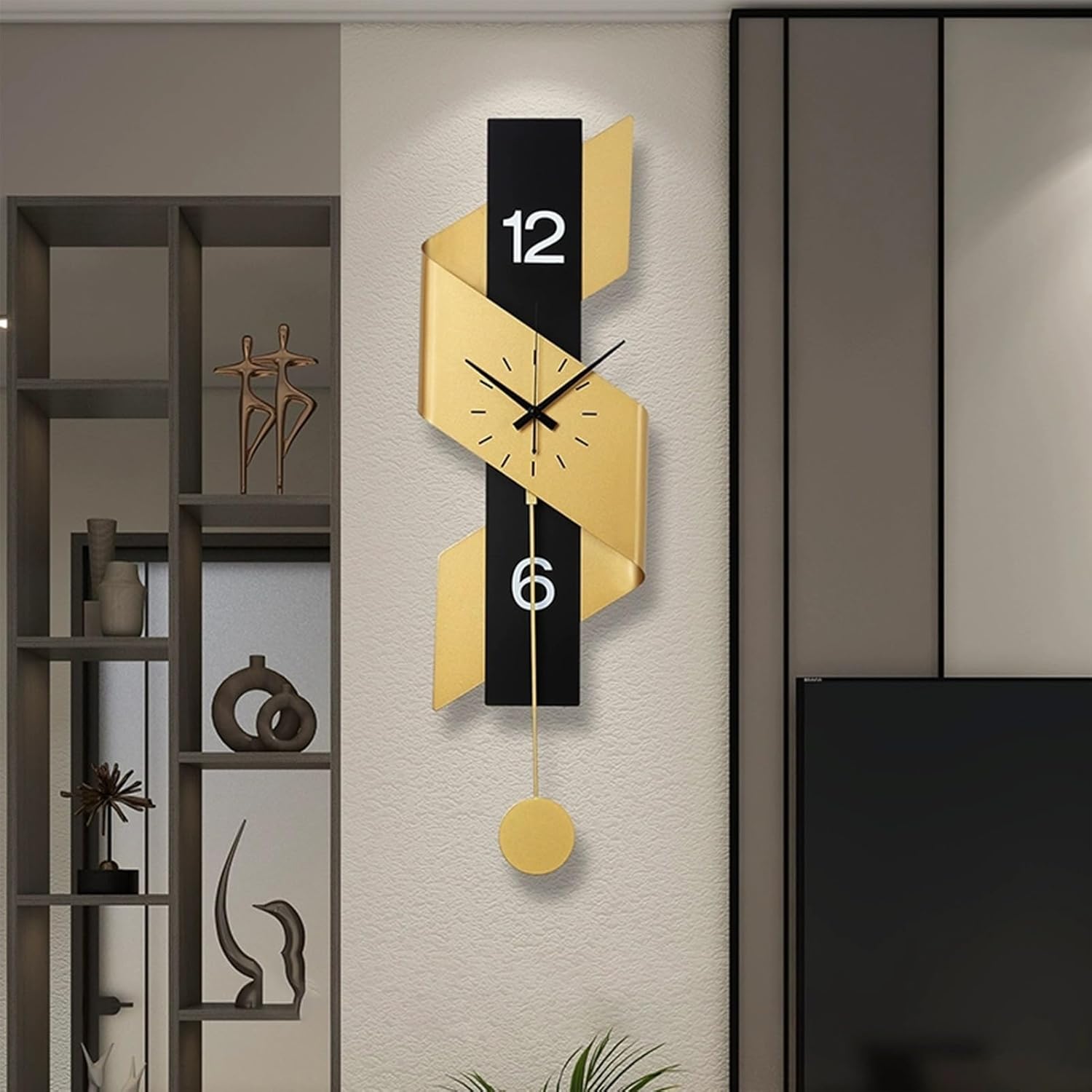 Large Decorative Metal Wall Clock, Creative Silent Wall Clocks for Living Room, Home Hanging Decor, for Living Room Bedroom Kitchen Office Decor(Gold 1)