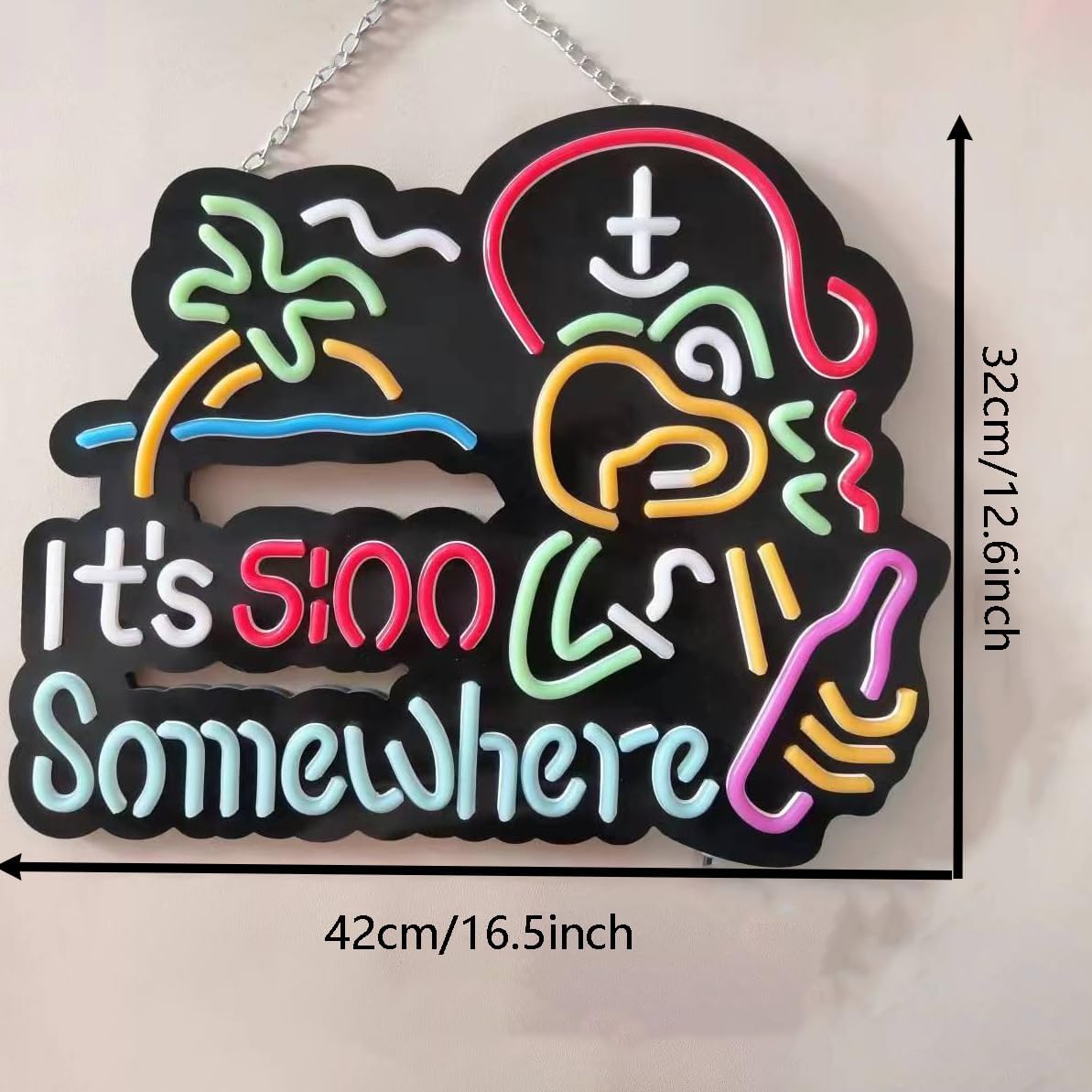 Jigsaw Puzzle 40 pcs ITS 5 :00 FIVE OCLOCK SOMEWHERE Neon LED Light Sign, Man Cave Men LED, Home Wall Gifts, Decorations, Palm Tree, Beach, Sun, Tiki Bar, Garage, Accessories, Cart, Party, Bedroom, - Image 7