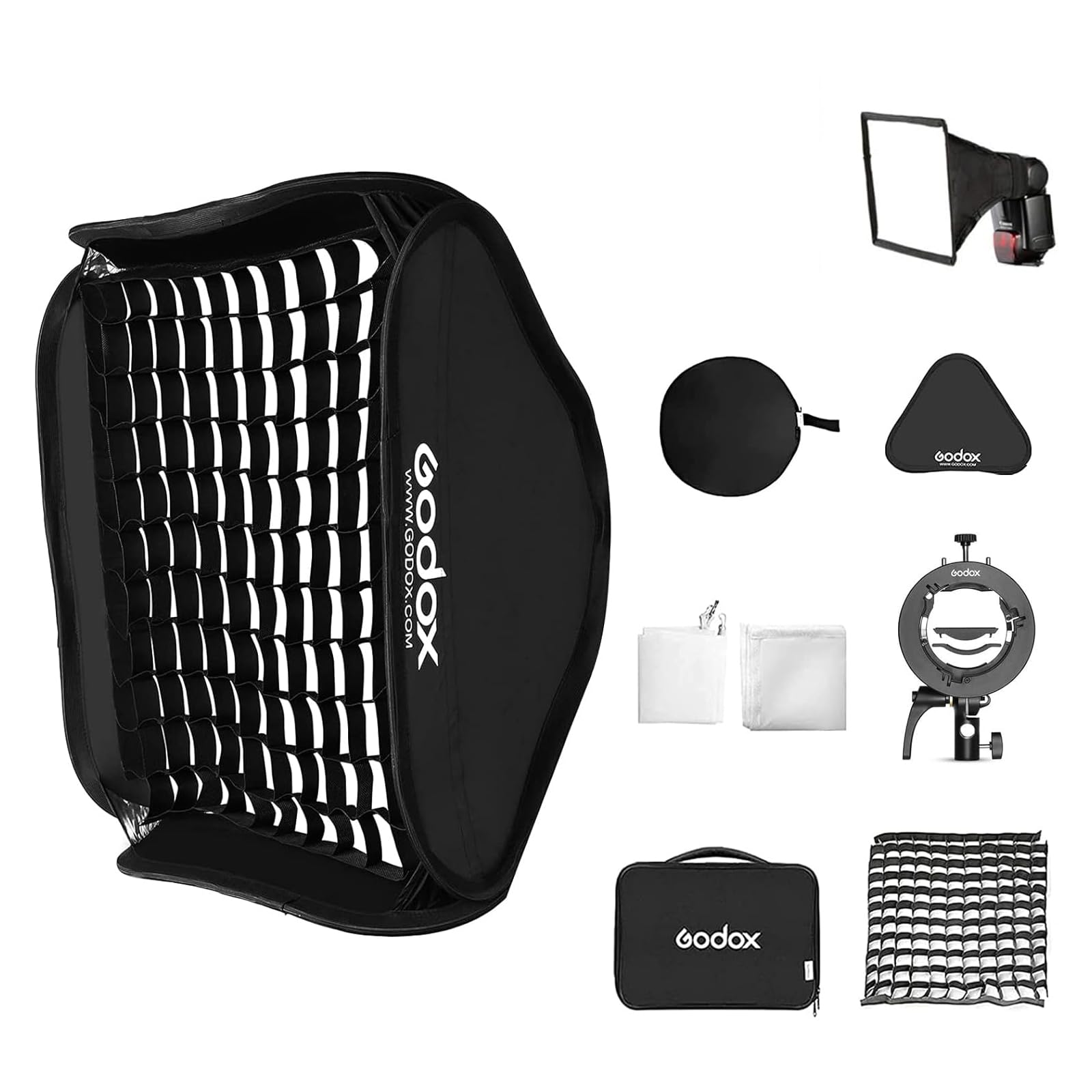 24x24inch / 60x60cm Foldable Flash Softbox &Grid with Godox S2 S-Type Speedlite Bracket B…