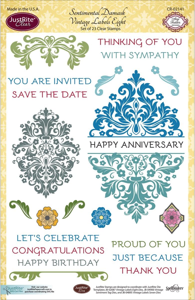 Justrite Papercraft Clear Stamp Set 6"X8"-Sentiment Damask