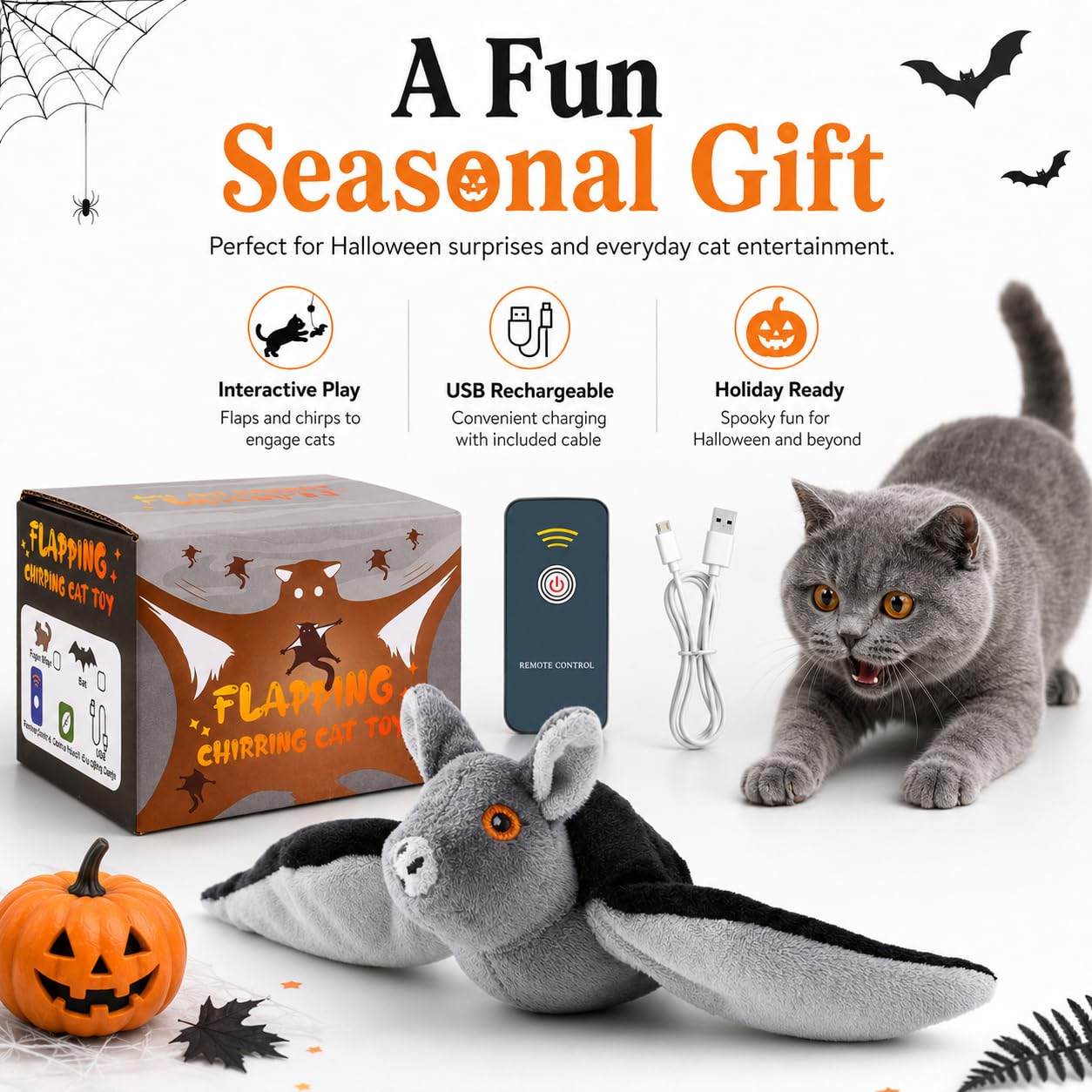 Pealeaf Murciélago Volador para Perros y Gatos, Juguete Interactivo de Peluche Recargable por USB con alas móviles, Hierba gatera y Gancho para perseguir en Interior (3PCS)