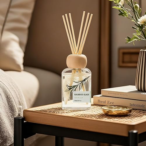 Miniatura 2 de Difusor de caña de lluvia de bambú de 3.38 onzas líquidas (3.4 fl oz) Fragancia casera de larga duración Aceite perfumado natural Ambientador y
