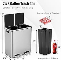 Vista 2 de Goplus Basurero de cocina, 2 botes de basura doble de 8 galones (2 x 30 L) con cubos interiores, 2 compartimentos y tapas con bisagras, contenedores