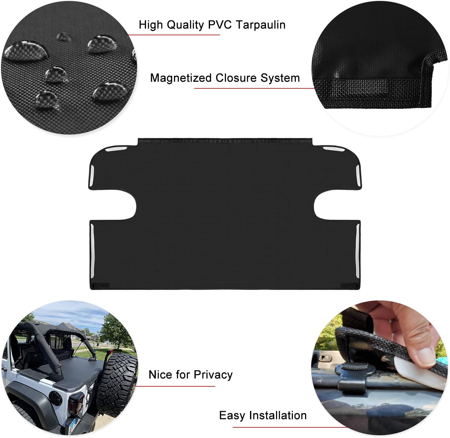 Sunluway Cargo Cover Tonneau Cover Fit for 2007-2018 Jeep Wrangler JK Unlimited 4-Door Rear Trunk Security Shade Shield Anti-Peeping Luggage Privacy Screen