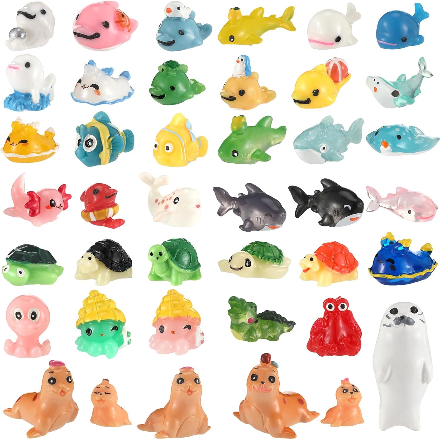 Lenwen 40 Pcs Mini Resin Ocean Animal Figurines Miniature Animals Figurine Tiny