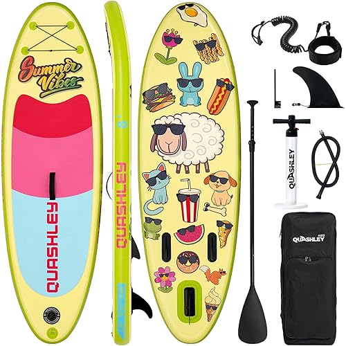 Quashley Kids Stand Up Paddle Board, Inflatable Paddleboards with Sup Board Accessories, Durable, Stable Design, Wide Non-Slip Deck, Hand Pump, Adjustable Aluminum Paddle,Surfboard Youth & Kids