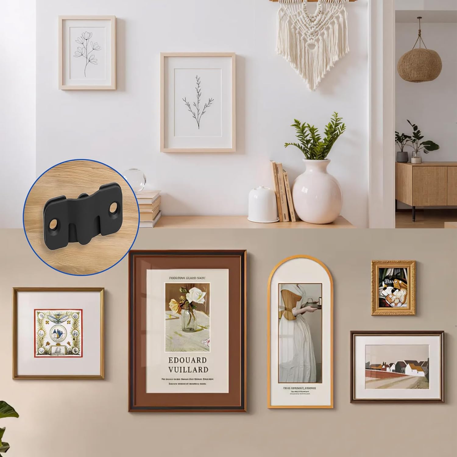 BokWin 20 Pack Black Flush Mount Bracket 1.73 x 0.75 Inch Stainless Steel Interlock Hanging Buckle, Z Clips Headboard Wall Mounting Brackets French Cleat for Picture Frame Mirror Art with Screws