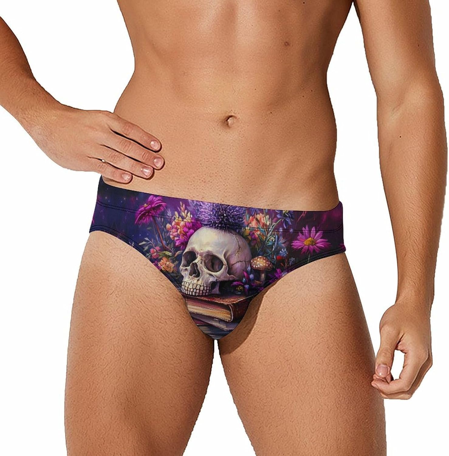 Skull Book Mens Swim Trunks Swimwear Briefs Low Waist Swimsuit for Beach Sports