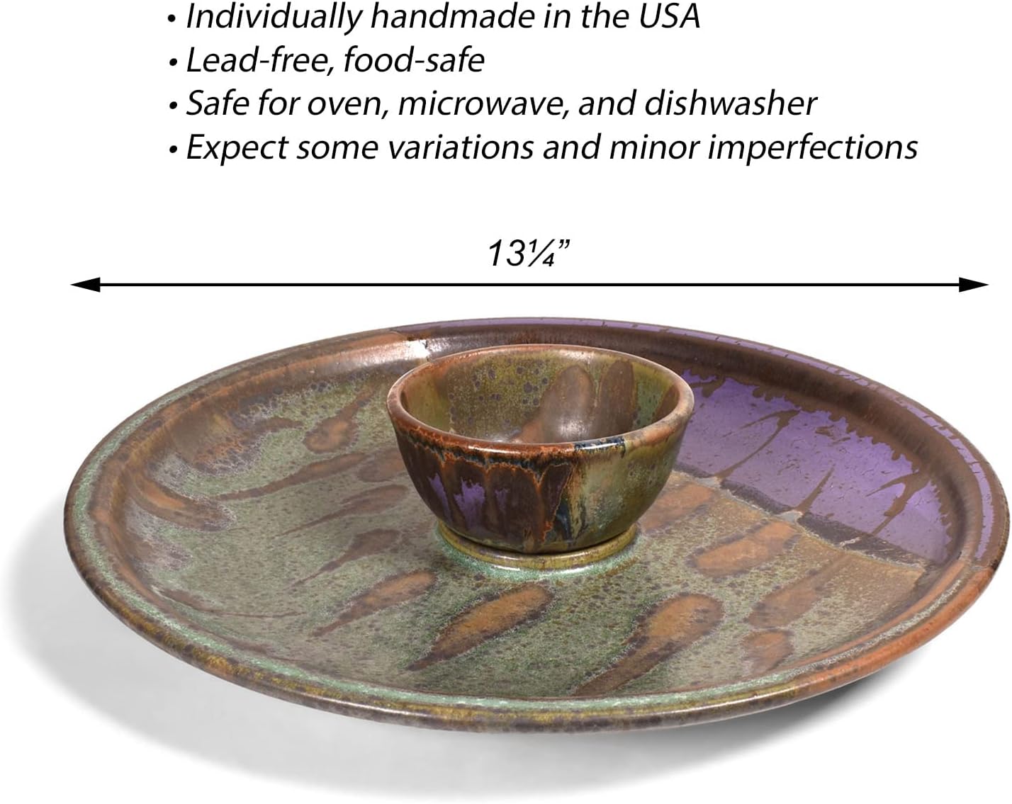 Dock 6 Pottery Handmade Chip and Dip Platter and Bowl Set, Purple/Green