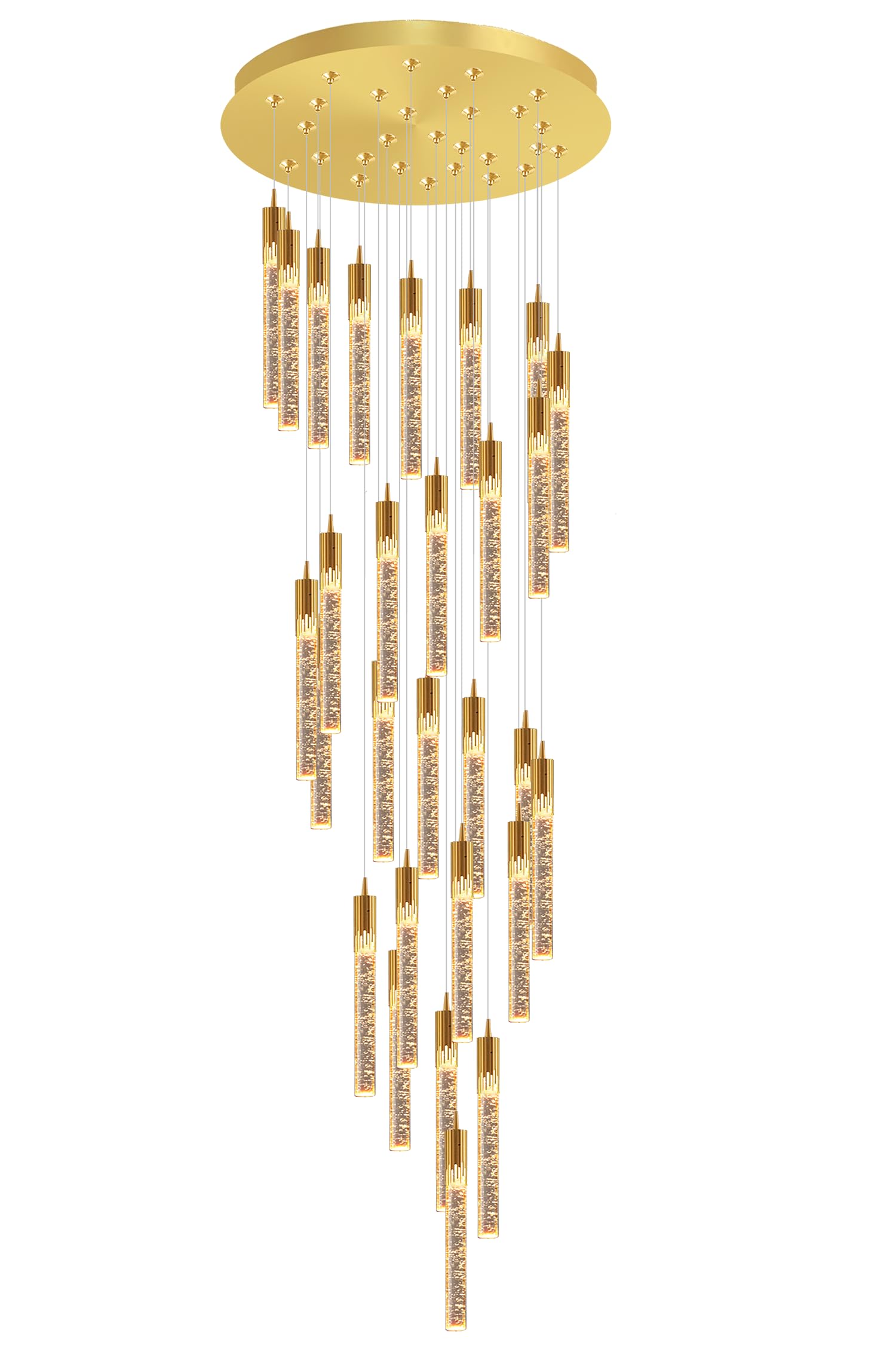 PCXEHUYP Large Gold Crystal Chandelier - 28 Lights, 12ft Pendant for High Ceilings, Stunning Foyer Lighting, Elegant Spiral Staircase Fixture, Luxurious Ceiling Decor