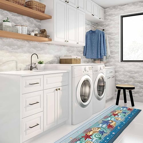 Miniatura 197 de Alfombras y tapetes de cocina Hello Fall, 2 unidades, color azul, naranja, calabaza, hoja de arce, pájaros, alfombras antideslizantes con pasillo