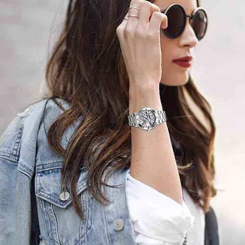 Miniatura 2 de IK - Reloj automático para mujer Steampunk con cuerda automática pulsera de plata mecánica reloj de pulsera para mujer