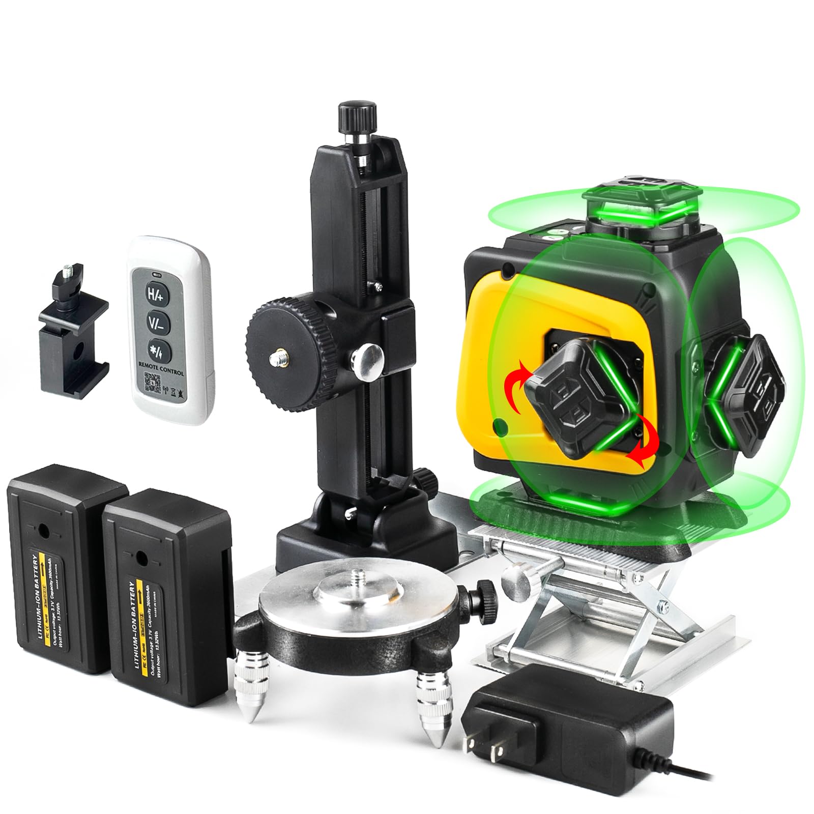 Self-Leveling Laser Level, 4x360° Green Beam Cross-Line Whole Room Coverage with Remote Control &amp; Rotatable Window for Picture Hanging &amp; Home Renovation
