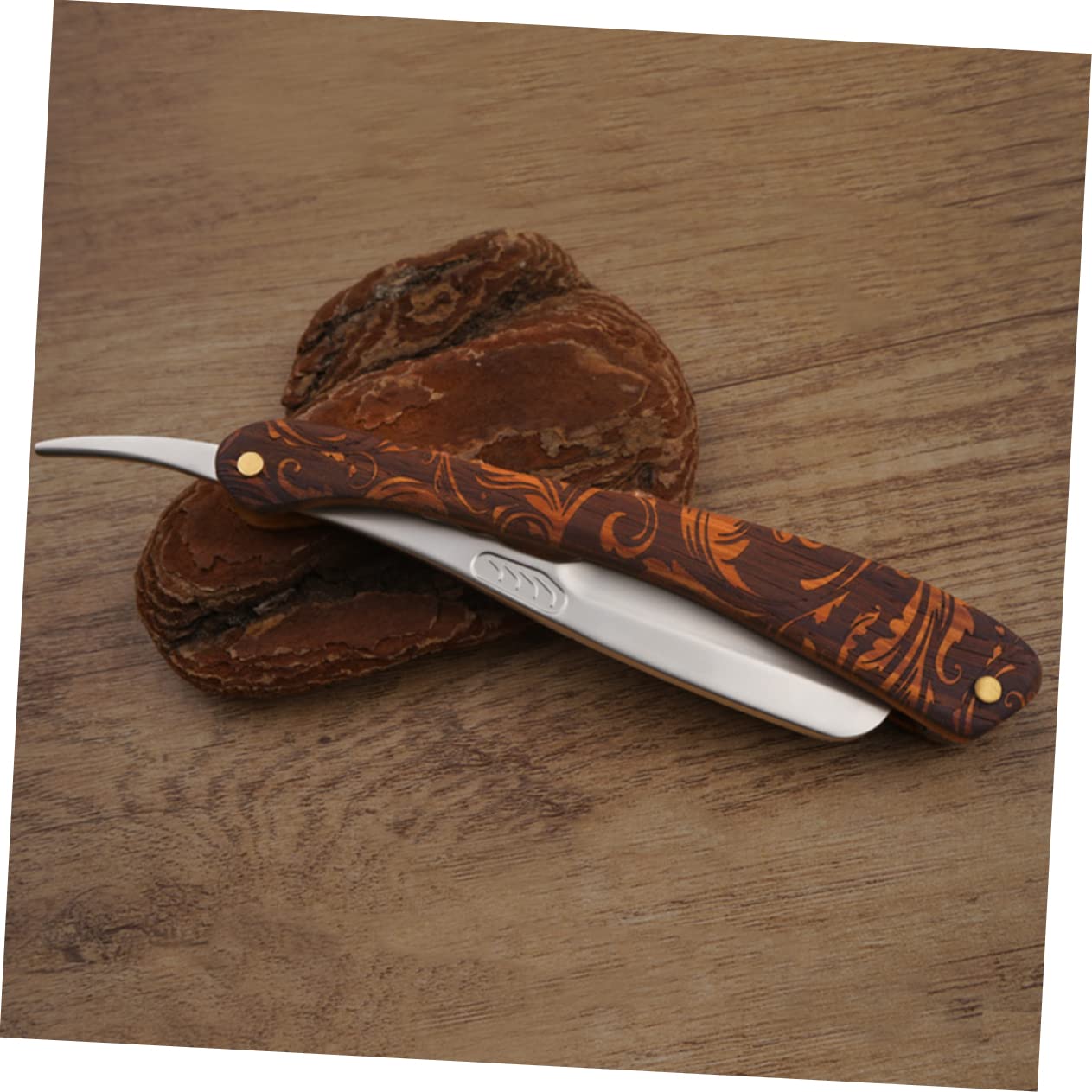 Rasoio Dritto Pieghevole in Acciaio Inox e Legno Marrone | Uso Domestico e Professionale, Controllo Preciso a Mano, Stile Vintage Classico