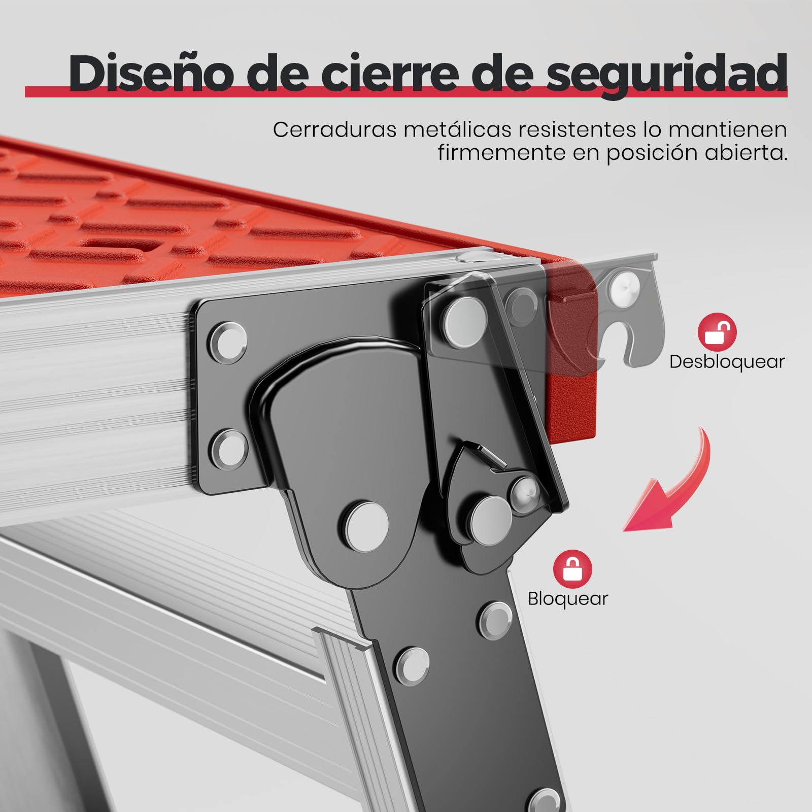 KINGRACK Plataforma de Trabajo Plegable de Aluminio, Escalón Taburete con Bloqueo de Seguridad y Pies Antideslizantes, Escalera de Mano para Hogar, Garaje y Taller, Soportar 150KG, Avance