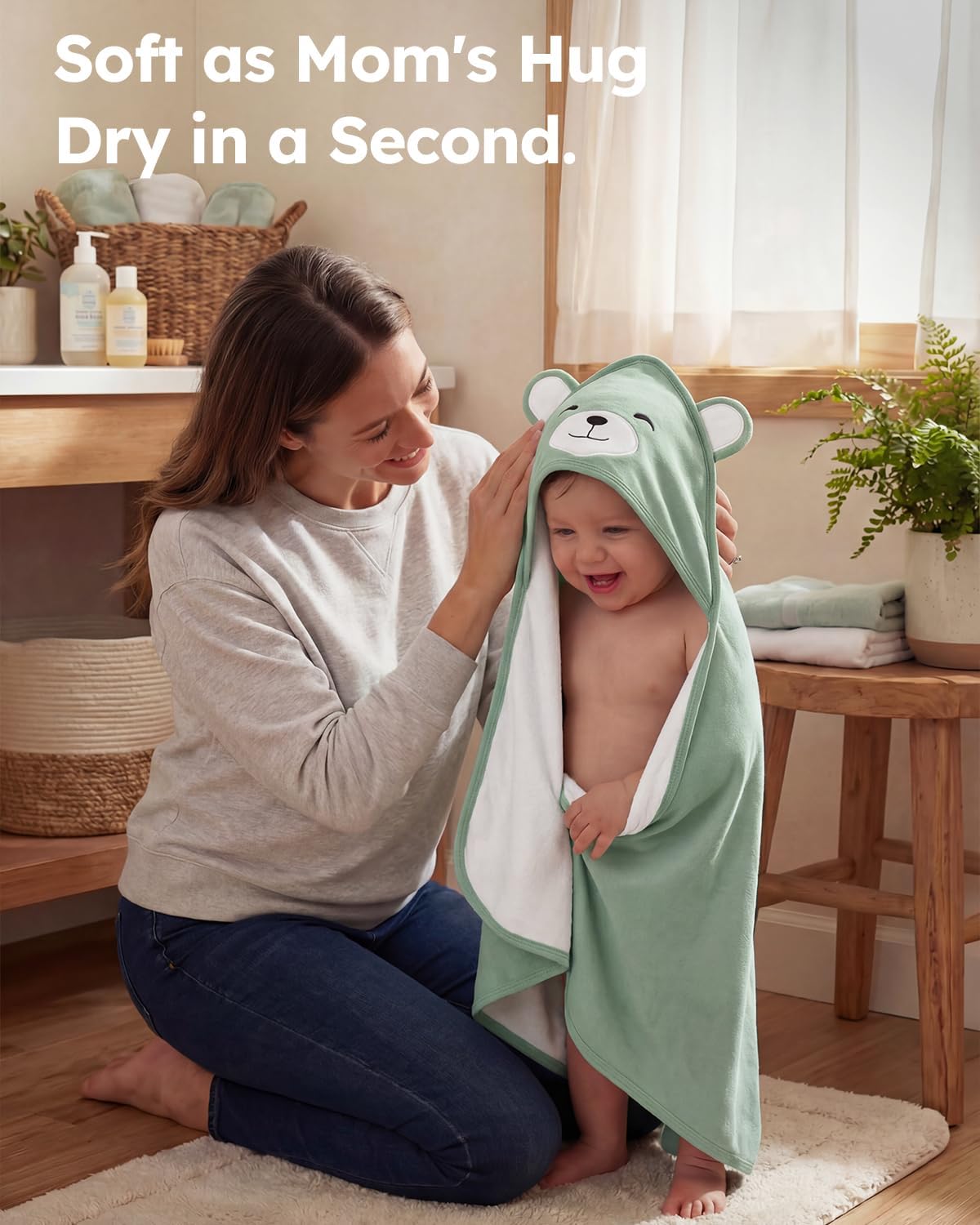 Yoofoss Hooded Baby Towels for Newborn 100% Organic Cotton Baby Bath Towel with Hood for Babies, Infant, Toddler and Kids, 32x32Inch, Soft and Absorbent Newborn Essential
