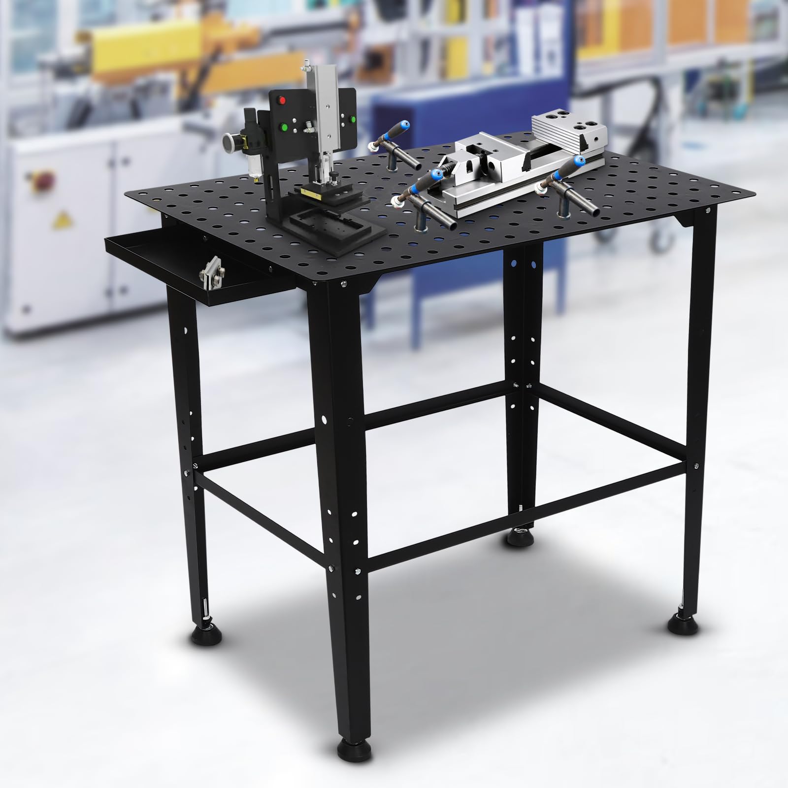 Mesa de trabajo de metal con capacidad de carga de 1320 libras, color negro, para taller e industria, mesa de trabajo de metal con capacidad de carga de 1320 libras, color negro, para taller e