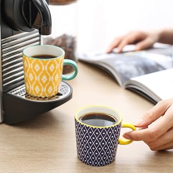 Selamica Ceramic 3.5 Oz Espresso Cups, Set of 4, Assorted Colors