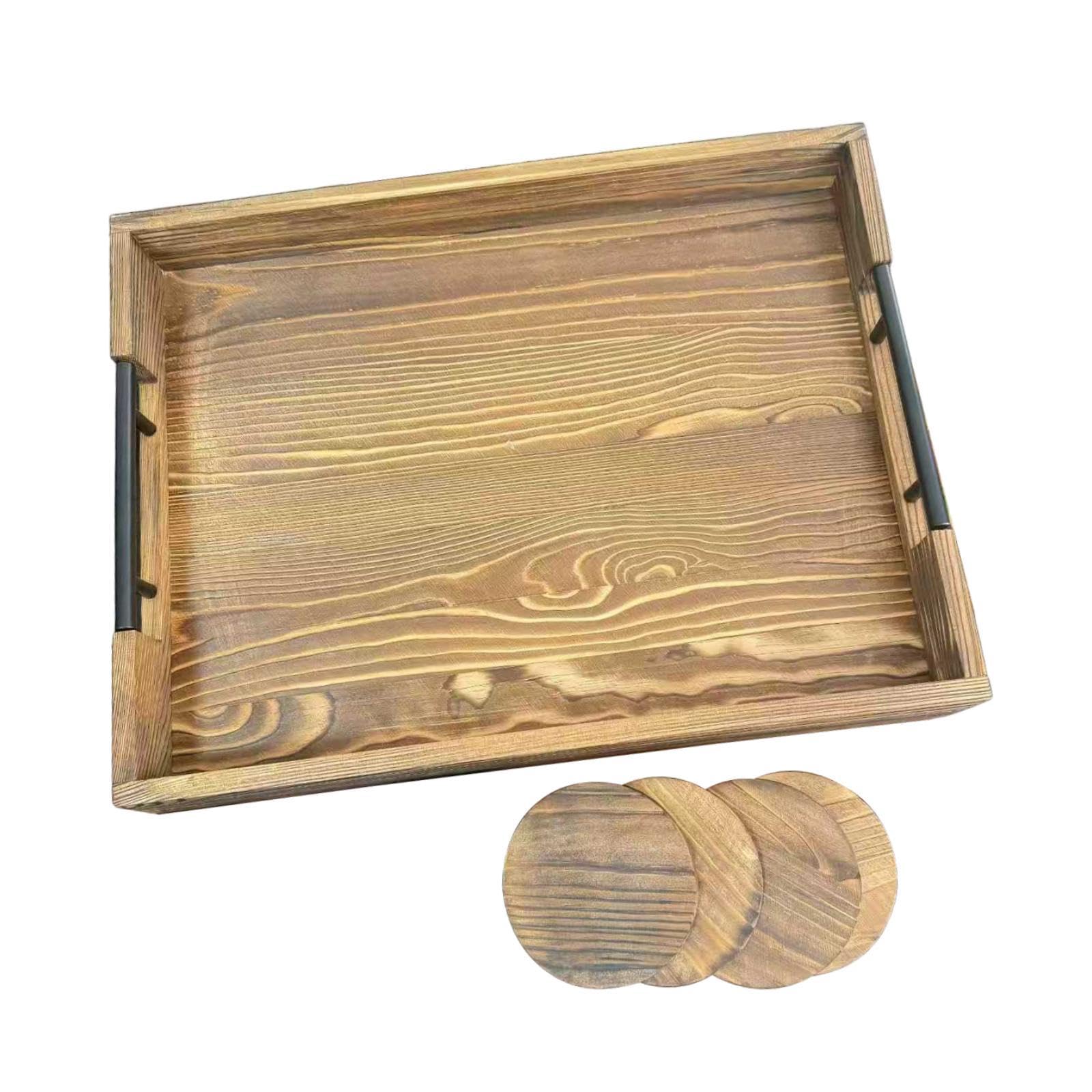 Milageto Bandeja de Madera para Servir Comida, Centro de Mesa, Tabla de Servir versátil, Plato para Frutas secas, Ideal para Cama, Cena, el Almuerzo o el, Madera