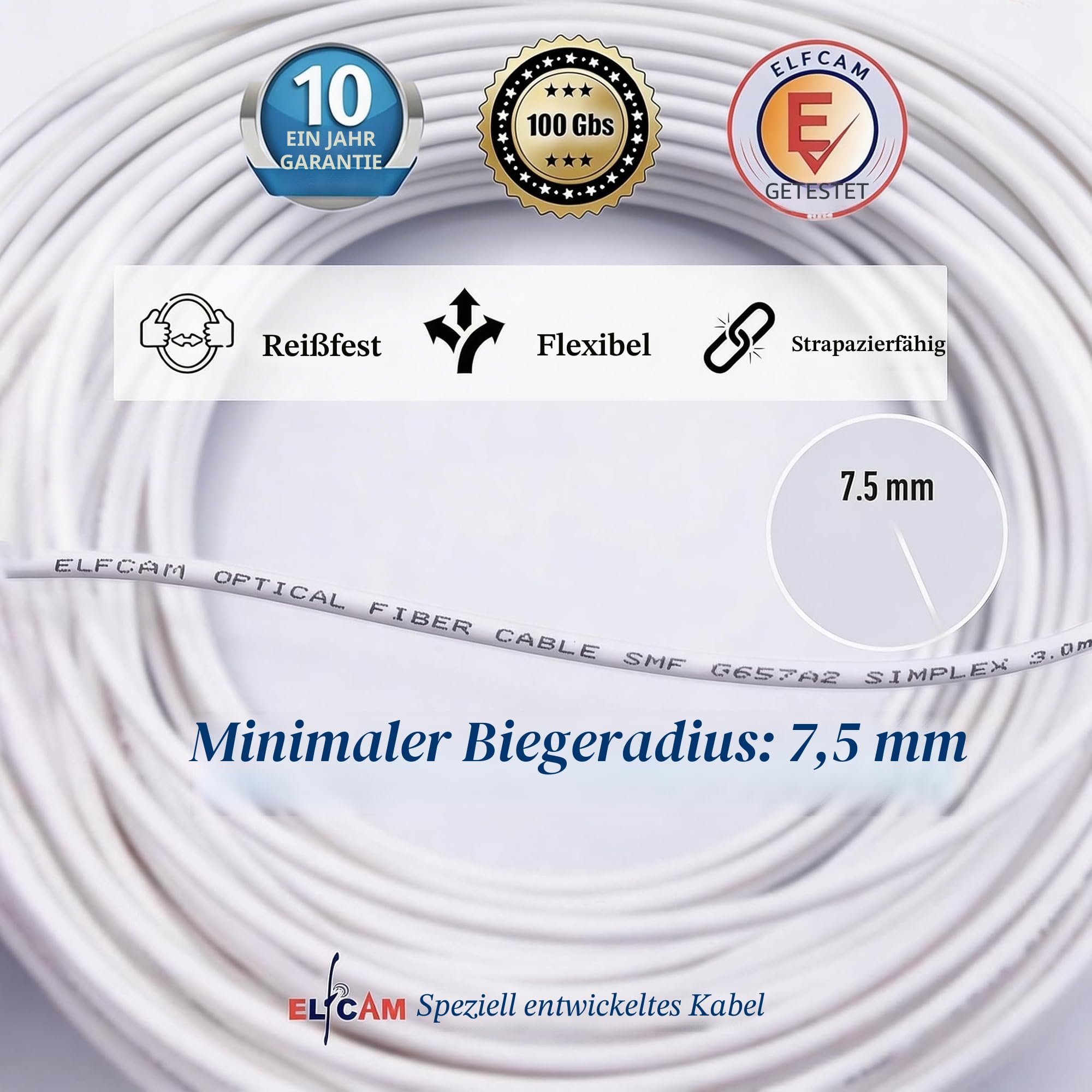 Elfcam® - 5m Weißes Glasfaserkabel LC/APC auf LC/APC Stecker – Bild 5