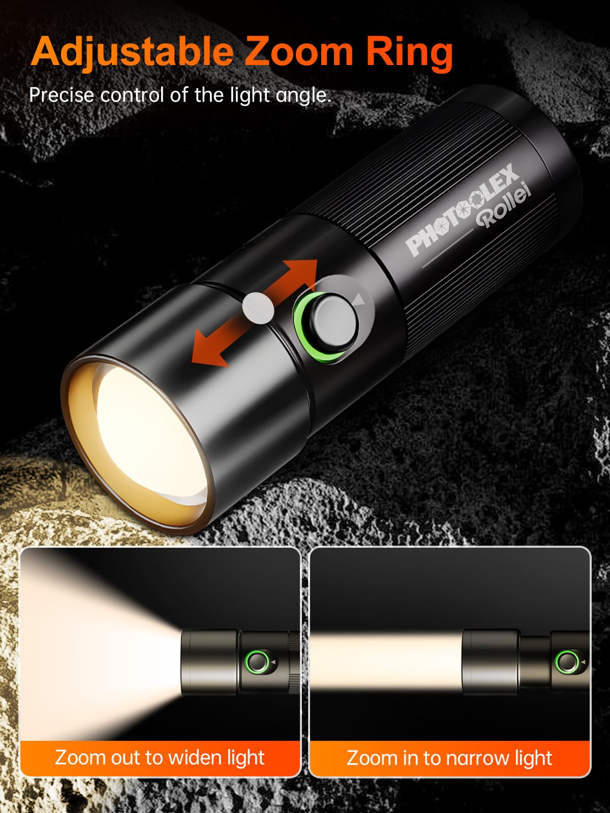 Rollei Photoolex GOBO Light, latarka LED do fotografii z 4 kolorowymi światłami i 19 końcówkami GOBO, światło wideo z wbudowanym akumulatorem 8400 mAh i dyfuzorem, latarka, fotografia, wideo, światło