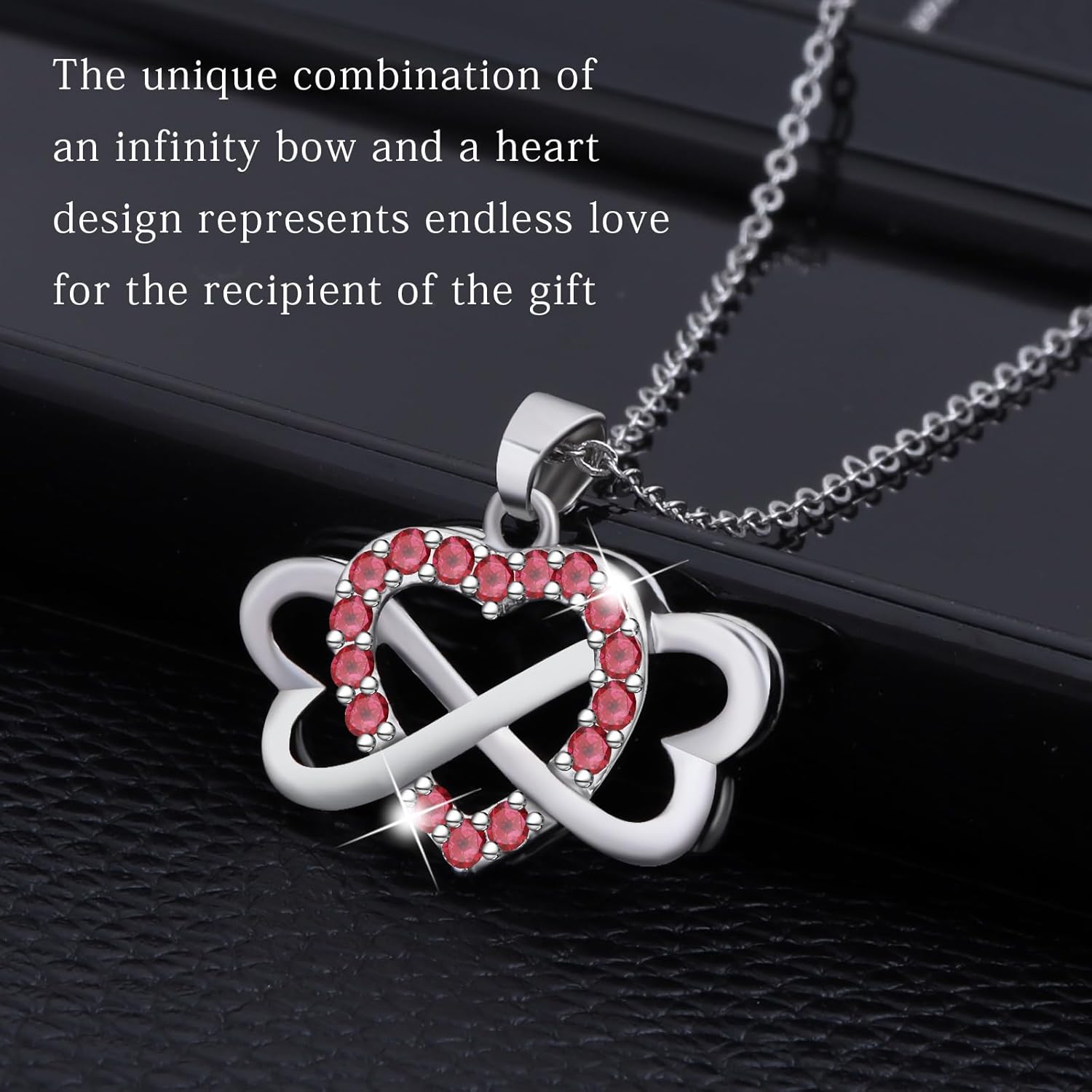 925 Sterling Silver Birthstone Necklace for Women,Infinity Heart Pendant Necklace with Cubic Zirconia and Infinity for Wife, Mom, Girlfriend, Birthday, Anniversary, Valentine's Day Gift - Image 6