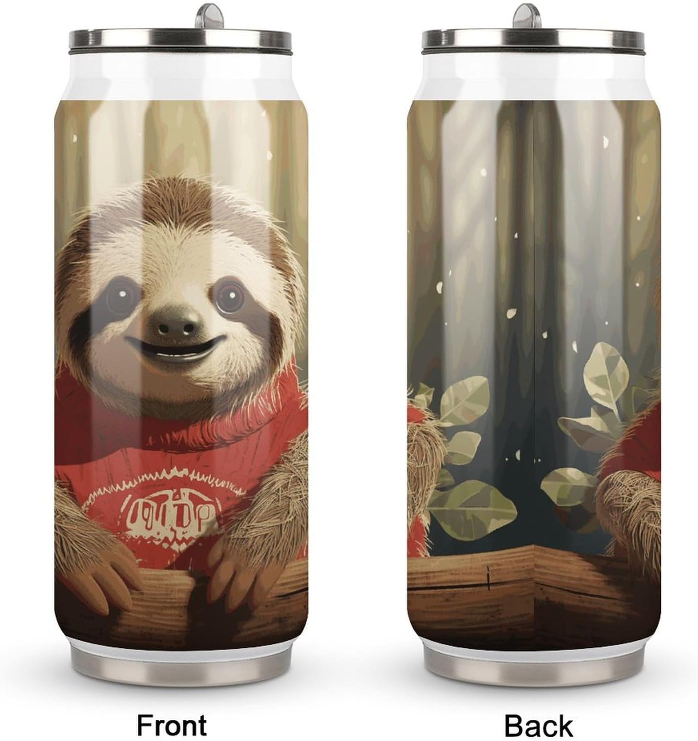 Stainless Steel Cups Cartoon Sloth Printed Coke Cup Stainless Steel Insulated Cups with Lid And Straw