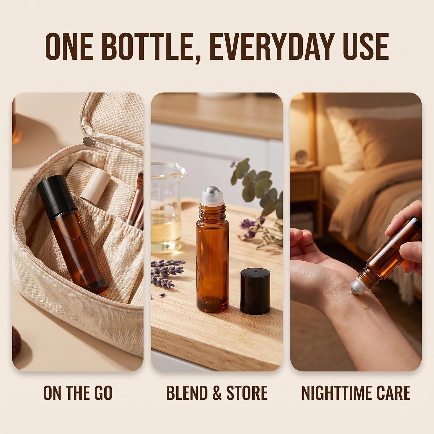 2 Pcs Brown 50ml Glass Essential Oil Roller Bottles Refillable Roll on Bottles Empty Deodorant Bottle Containers Rollerball Bottle for Fragrance, Refillable Containers Accessories
