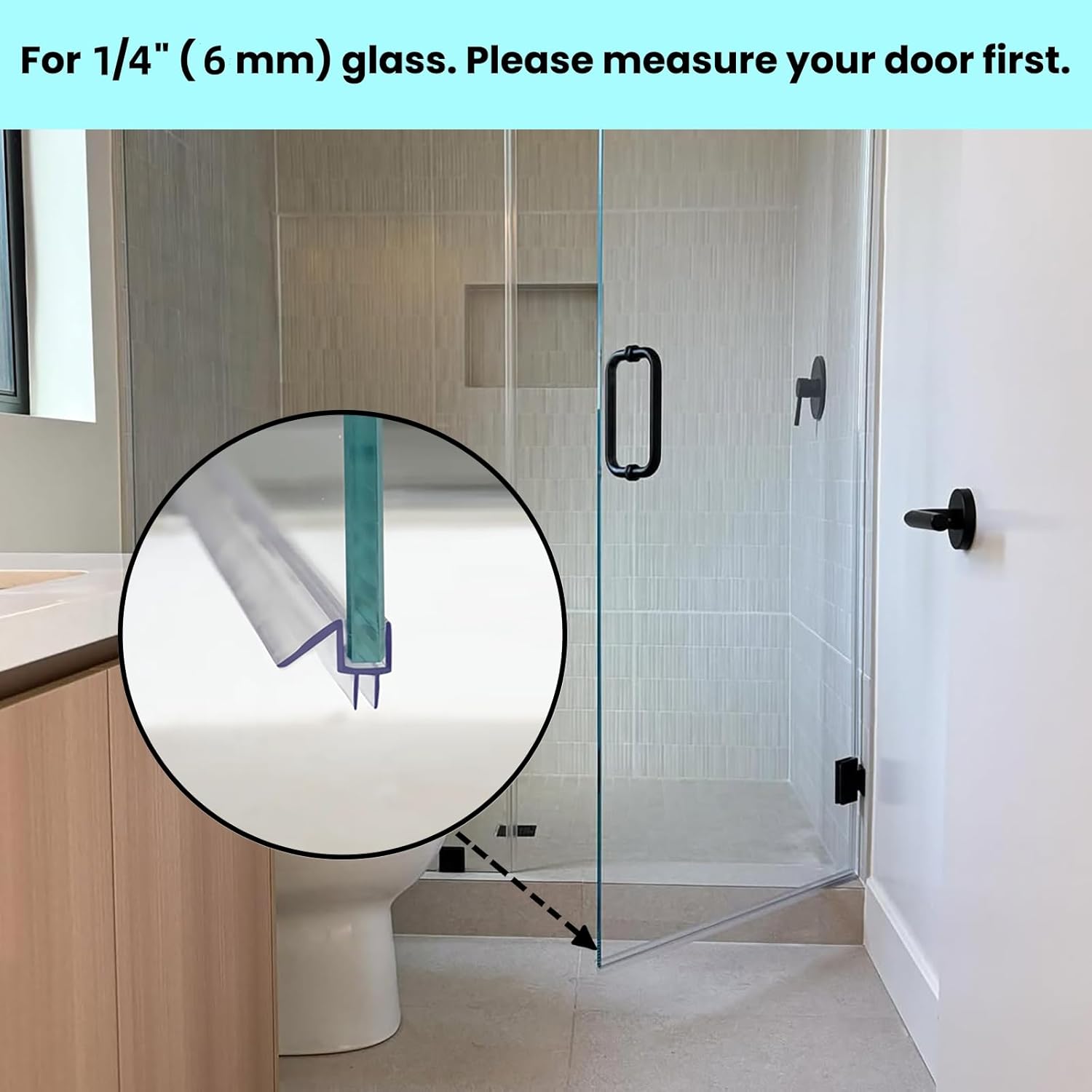 36" Shower Door Bottom Seal Strip for 1/4" (6mm) Glass – Ultra Clear Polycarbonate Shower Door Sweep, One Pack