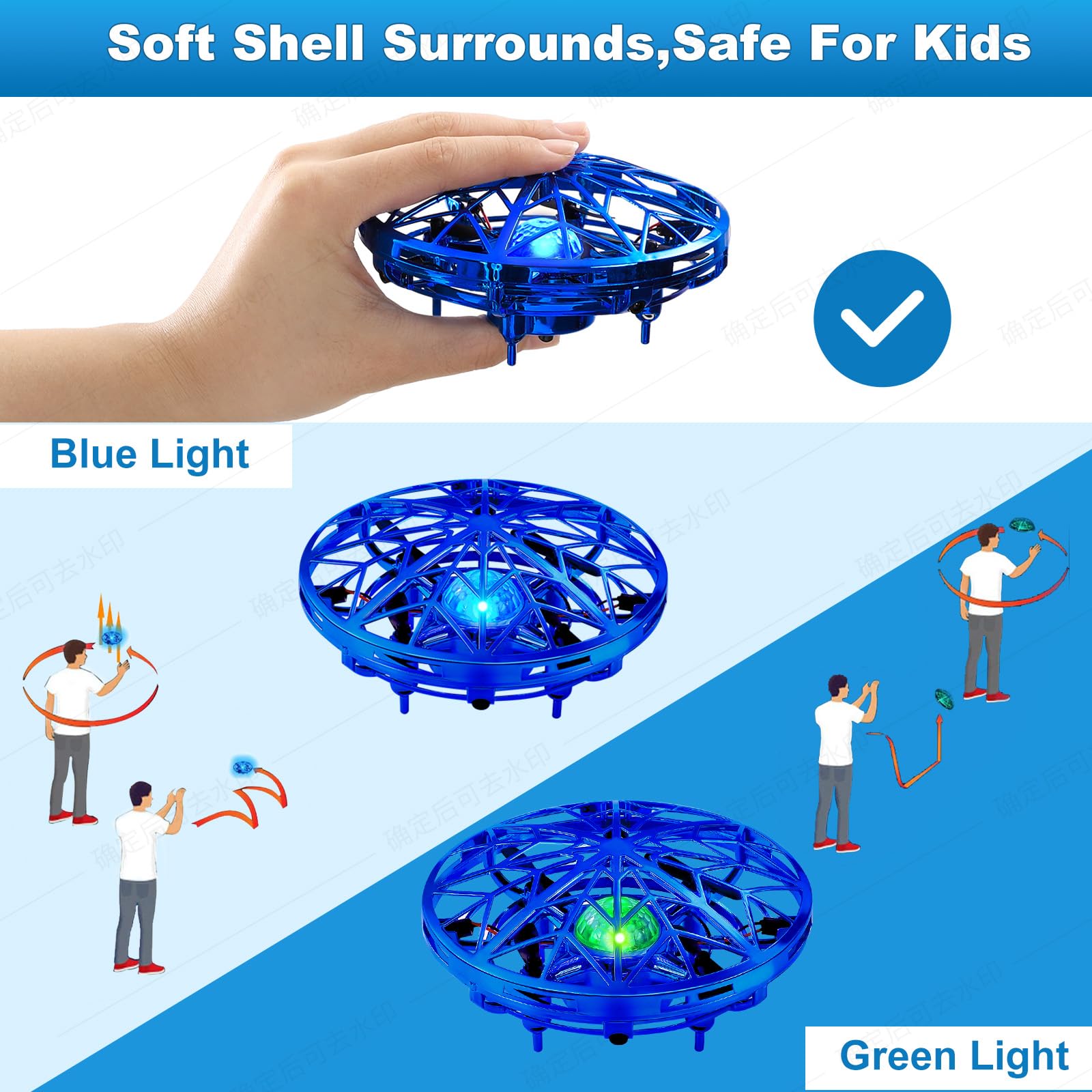 Drone UFO Per Bambini, Mini Drone A Rilevamento Infrarosso Con Luce LED, Giocattolo Fluttuante Rotante A 360°, Adatto Per Interni Ed Esterni Per Ragazzi E Ragazze Dai 6 Ai 14 Anni (Blu)