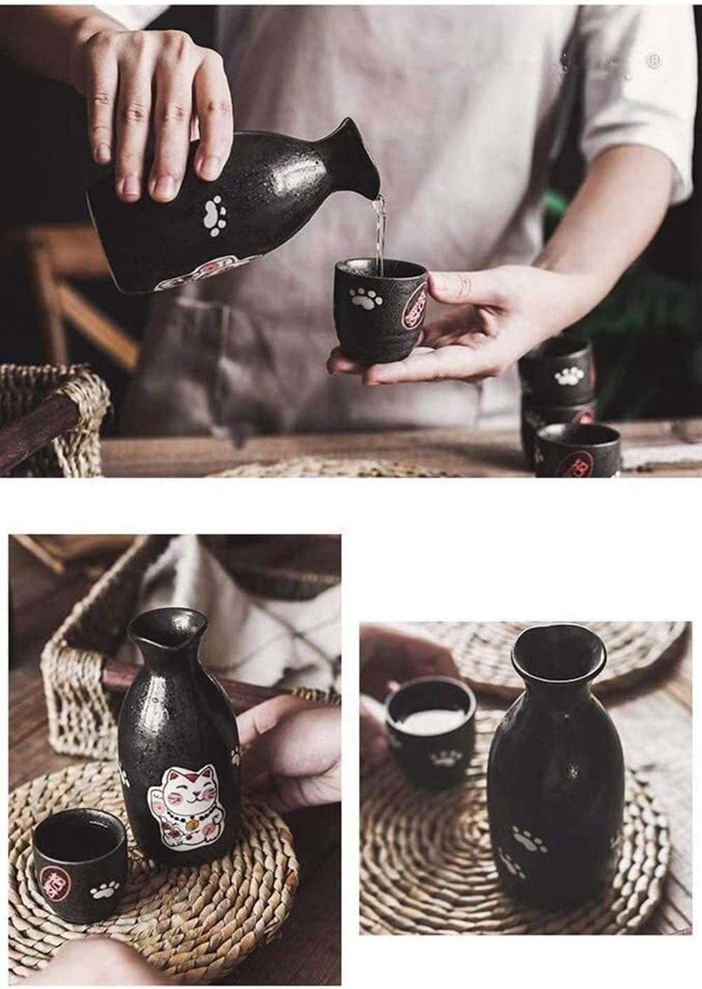 Sake Wine Set, Wine Glass,Sake Cup Set Ceramic Cups Crafts Wine Glasses Sake Set for Cold/Warm/Shochu/Tea Family and Friends Sake Set,Wine Bowls