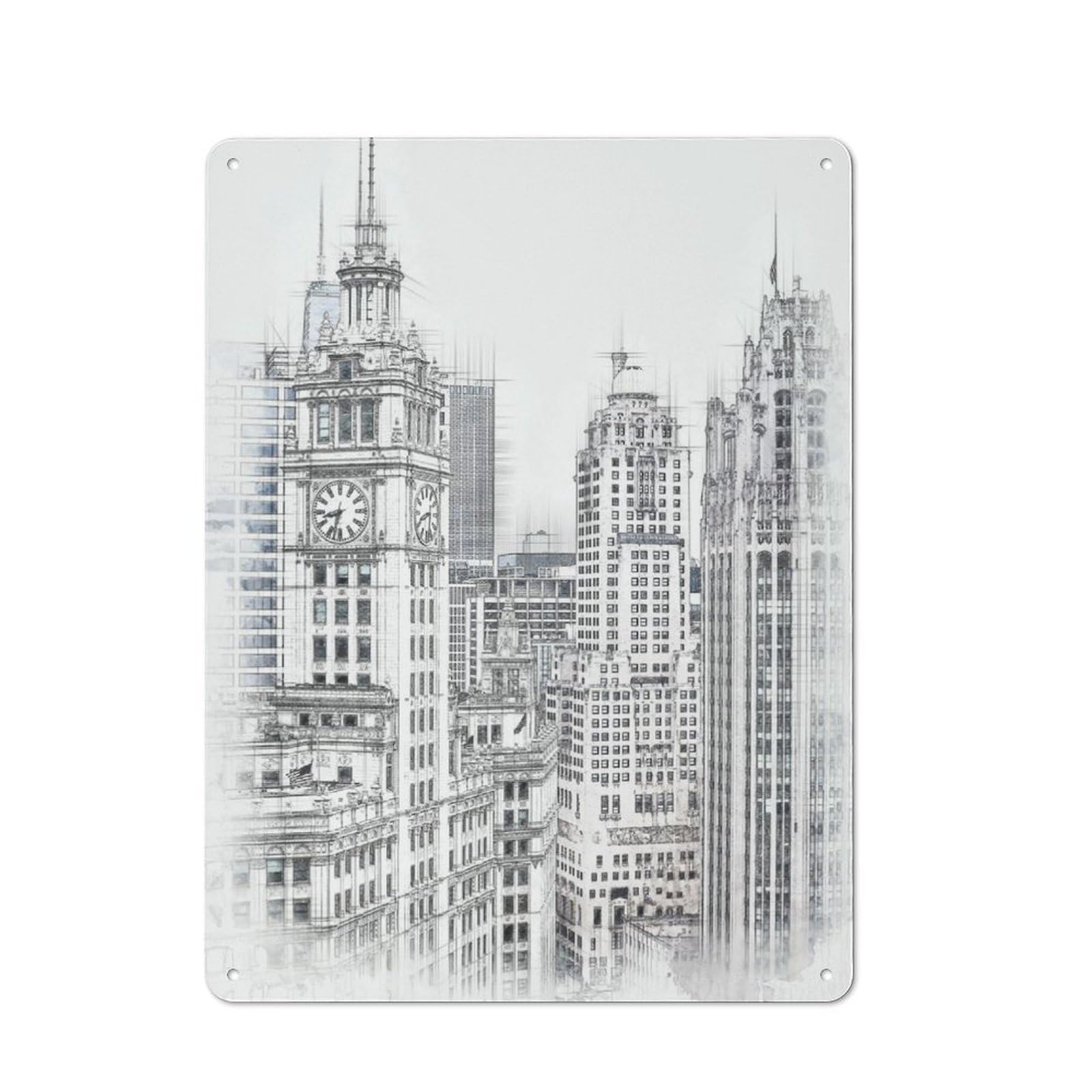 Junmoney Chicago Buildings Vintage Tin Sign 40X30cm With For Café Or Restaurant, For Kitchen, Dining Room And Home Bar Wall Decor