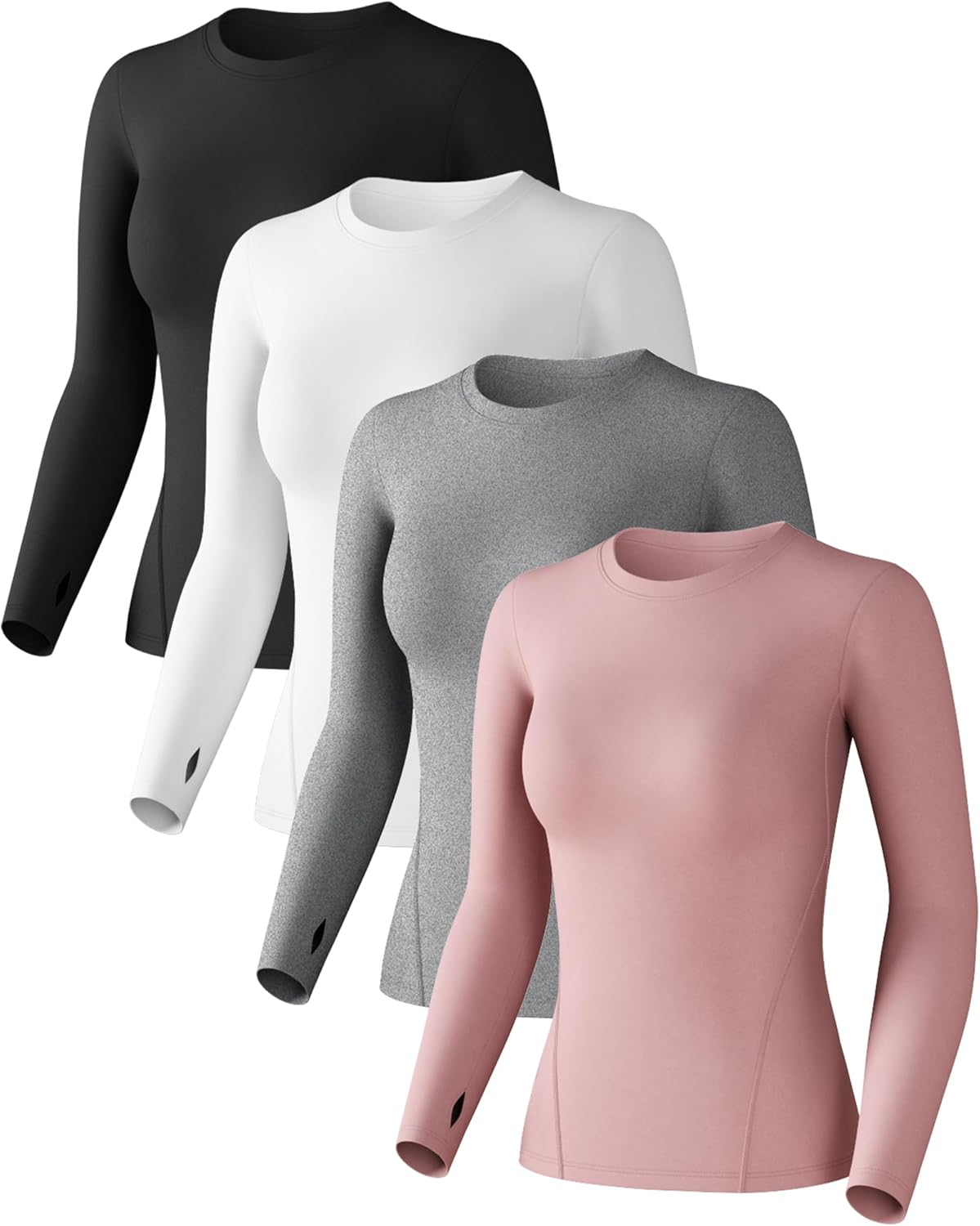 Women's Compression Shirt Long Sleeve Athletic Workout Tops Sun Protection Undershirt for Gym Yoga Running