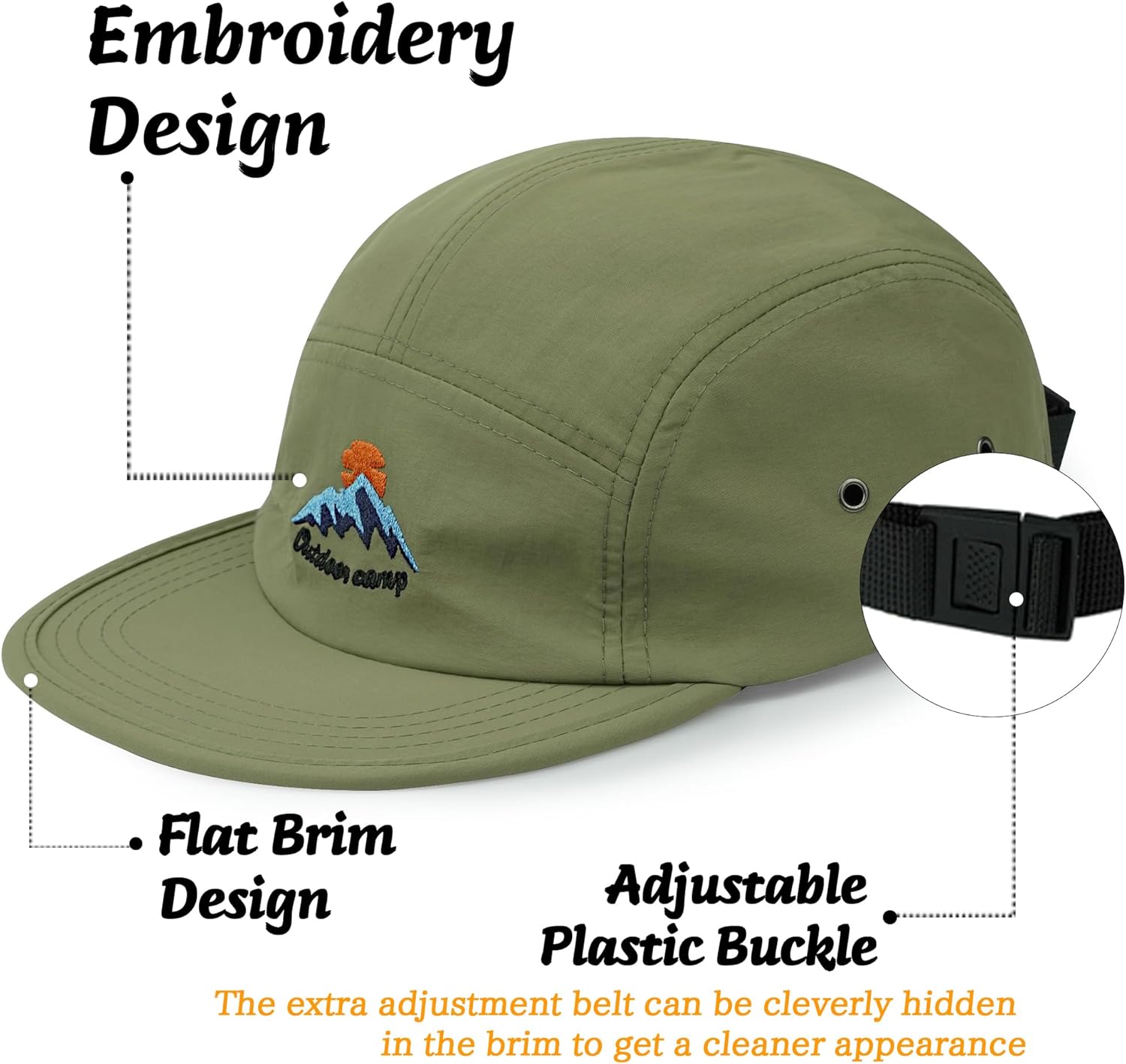 Clakllie Quick Dry 5 Panel Hat for Men Embroidered Women's Flat Brim Hats Adjustable Snapback Hats Outdoor Running Camp Cap - Image 3