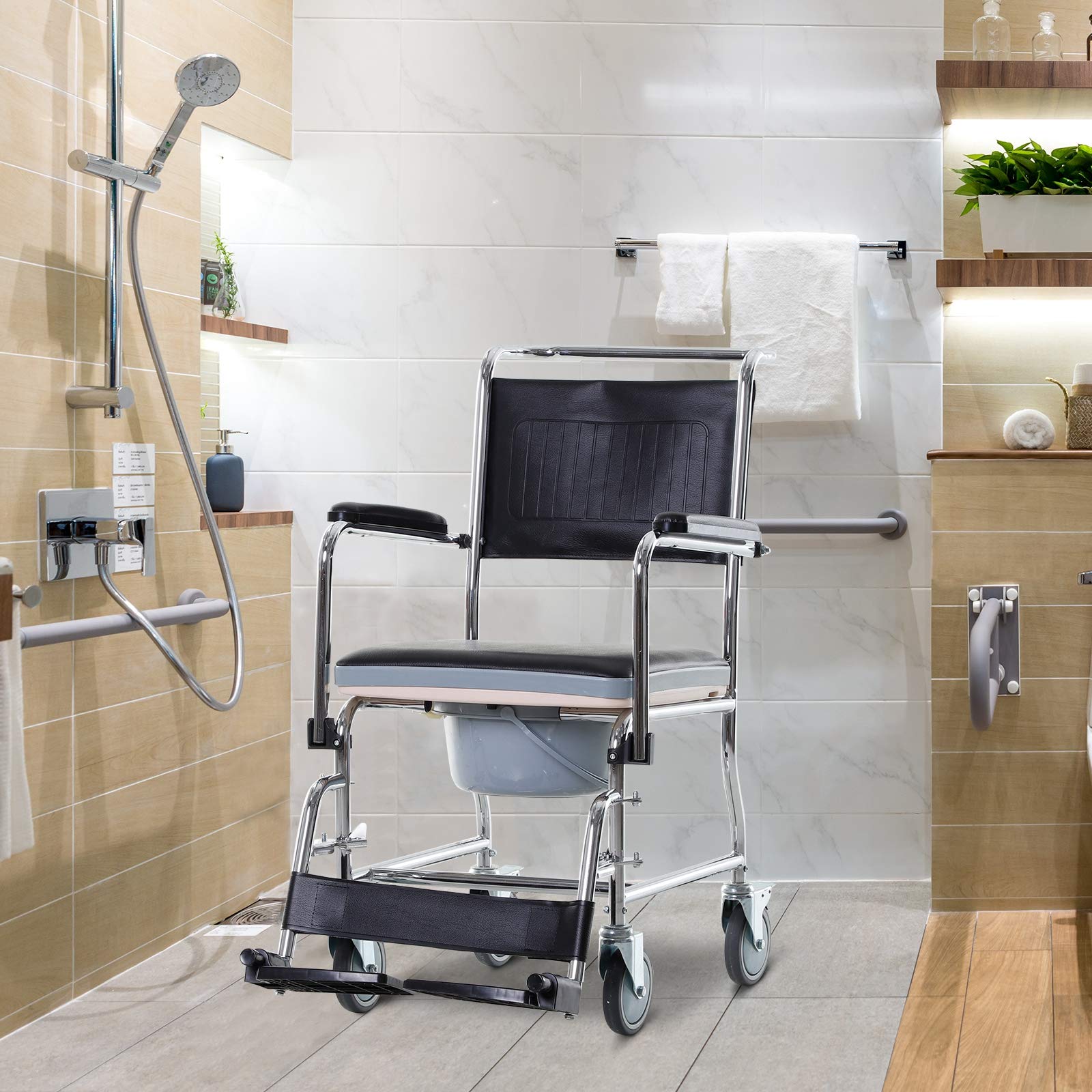 Shower Rolling Chair Personal Mobility Assist Bedside Commode